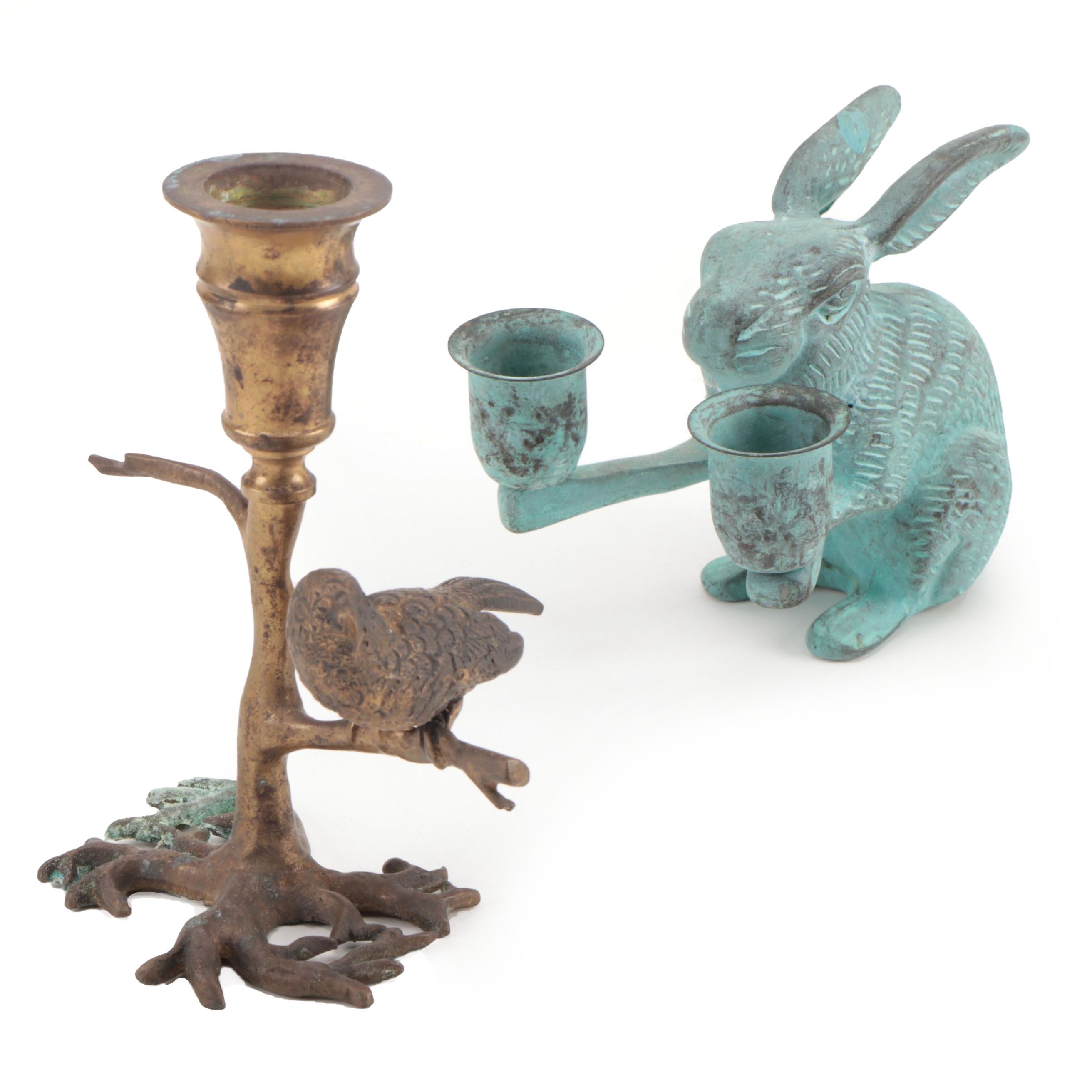 Bronze and Iron Animal Shaped Candle Holders, Late 20th Century EBTH