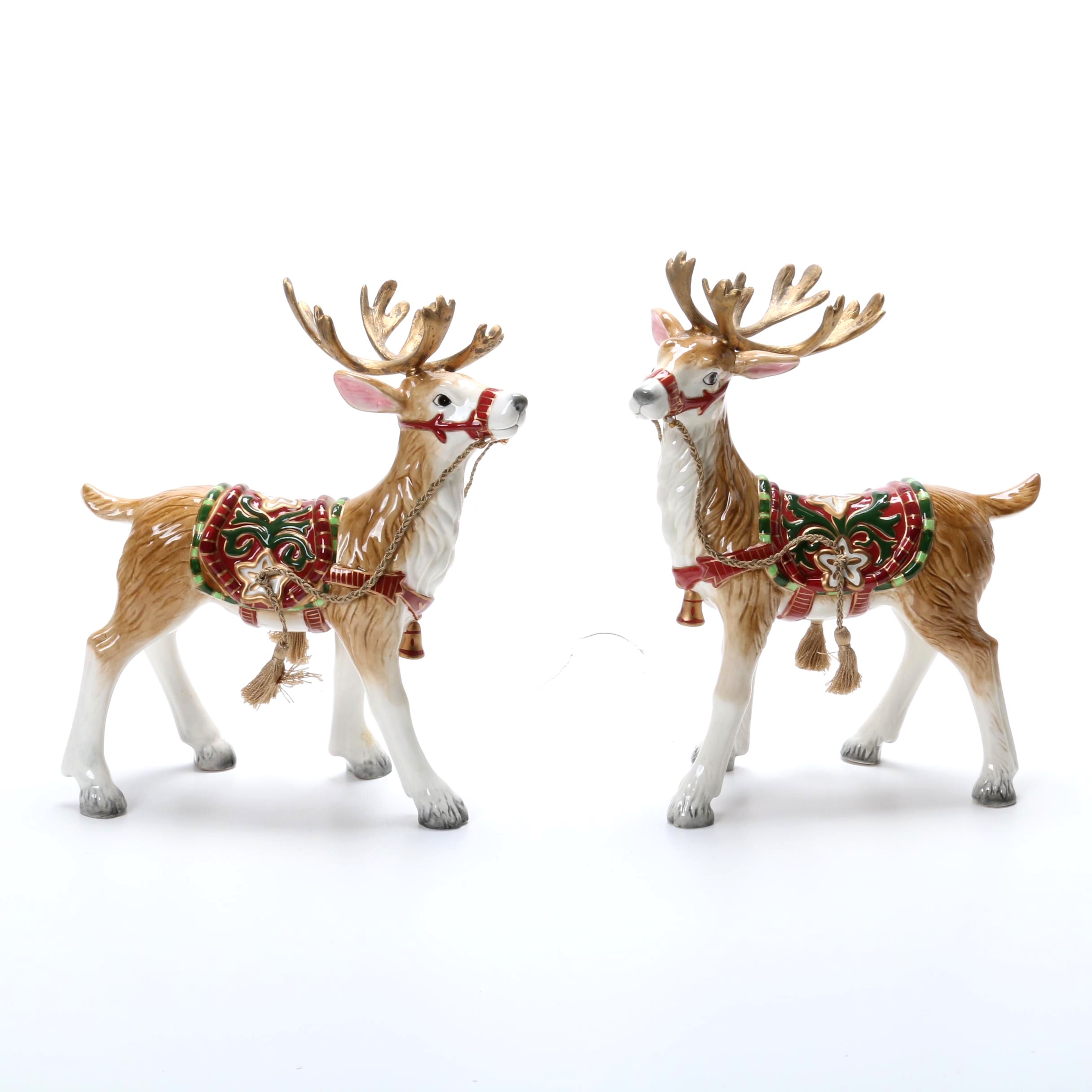 Fitz and Floyd "Christmas Tidings" Ceramic Reindeer Figurines EBTH