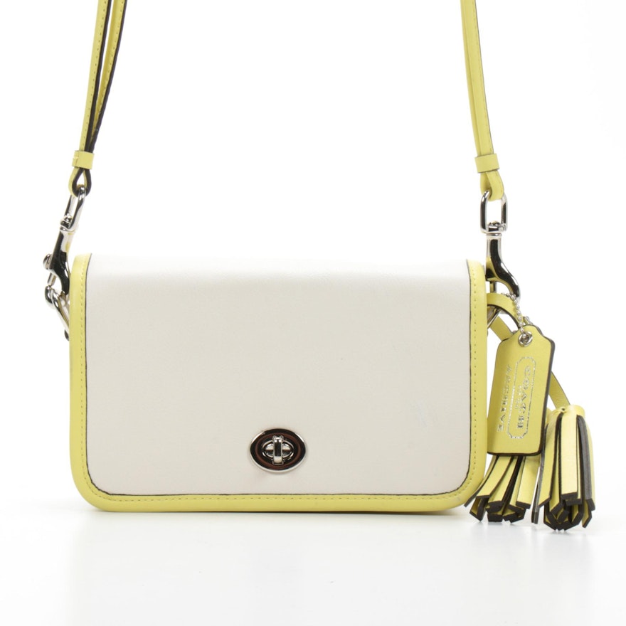 Coach Legacy Archive Penny Shoulder Bag in White and Light Chartreuse  Leather