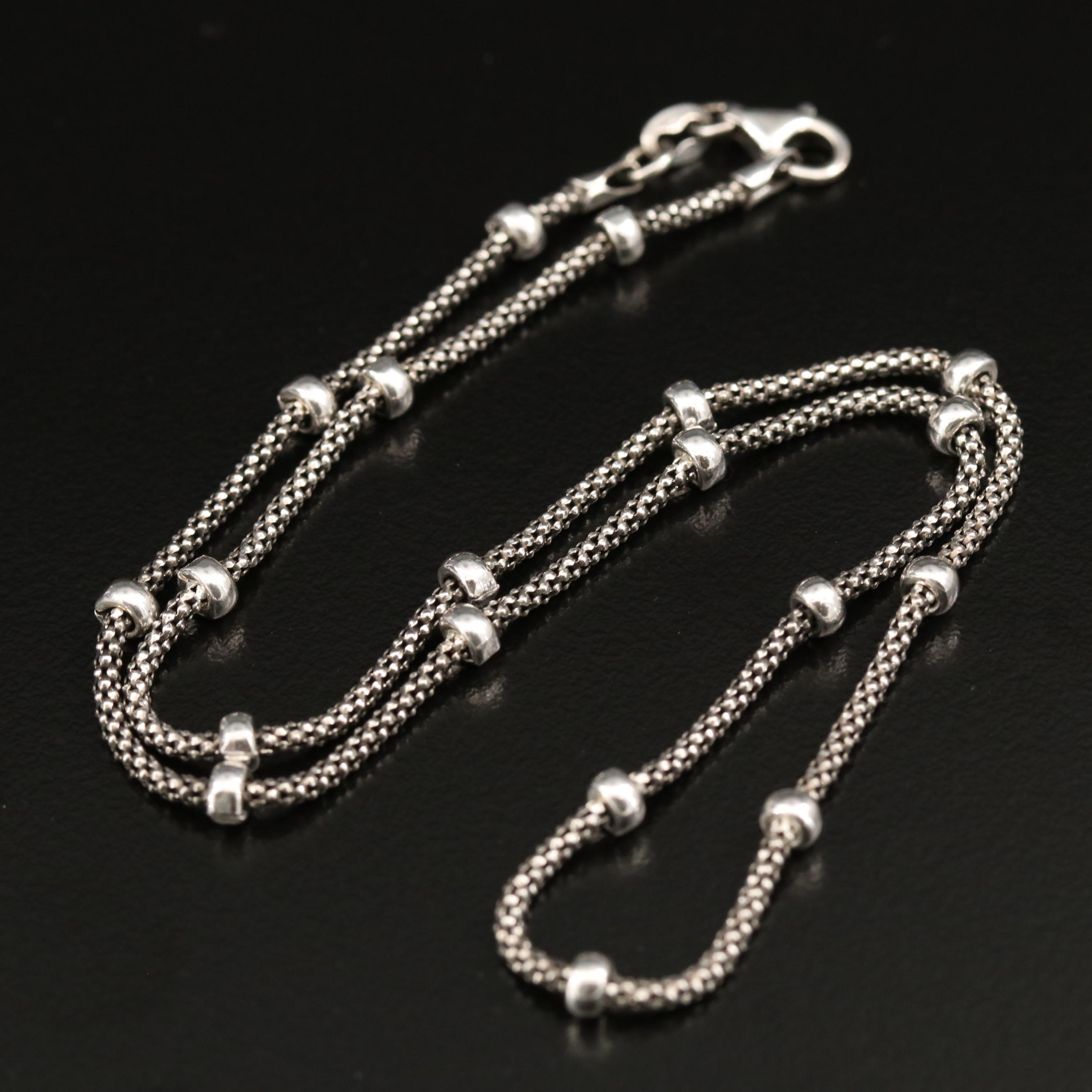 Sterling Silver Station Necklace Featuring Popcorn Style Chain EBTH
