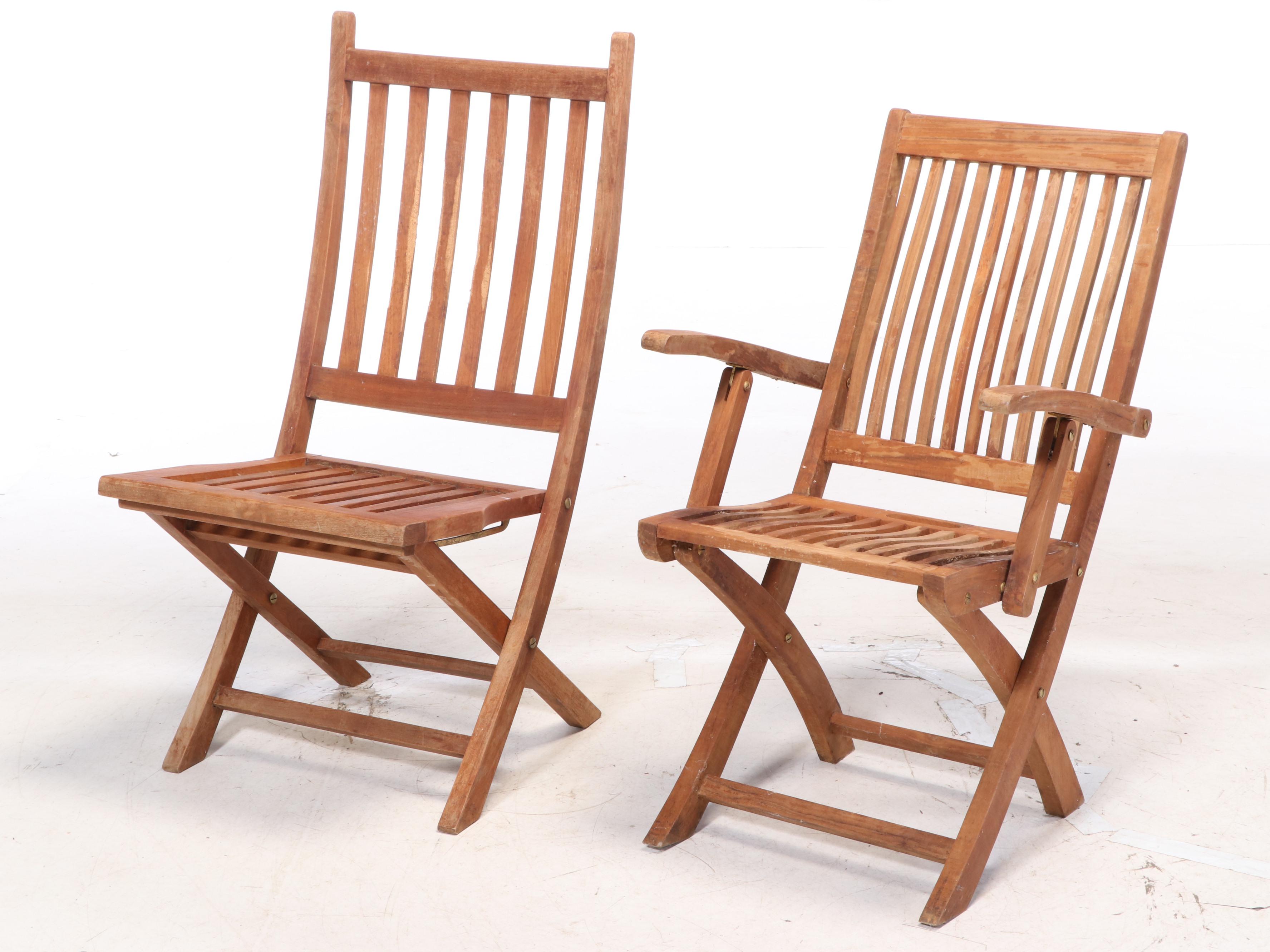 Four Teak Folding Patio Chairs Plus Planter Box EBTH