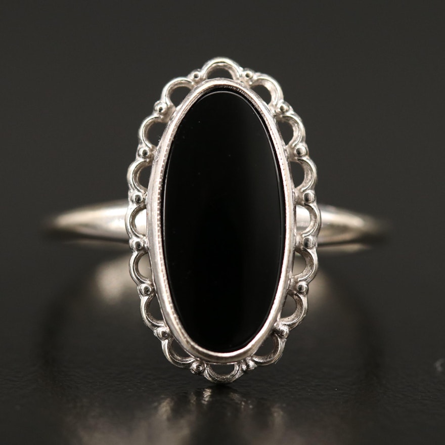 Vintage 10k Oval Black Onyx Ring Ebth