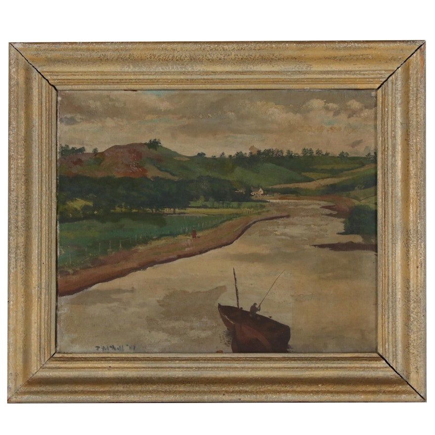 River Landscape Oil Painting in the Style of Frederick McDuff