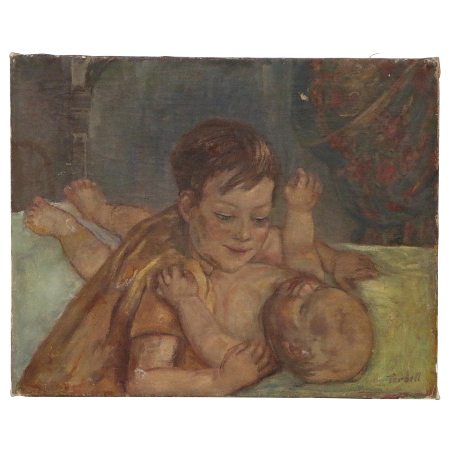 Oil Painting of Two Children in the Style of Edmund Tarbell