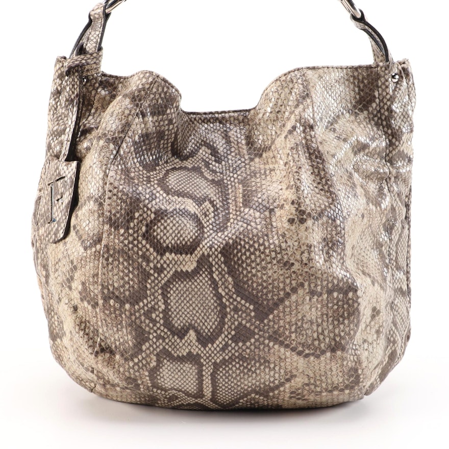 Furla Leather Snakeskin Embossed Hobo Bag