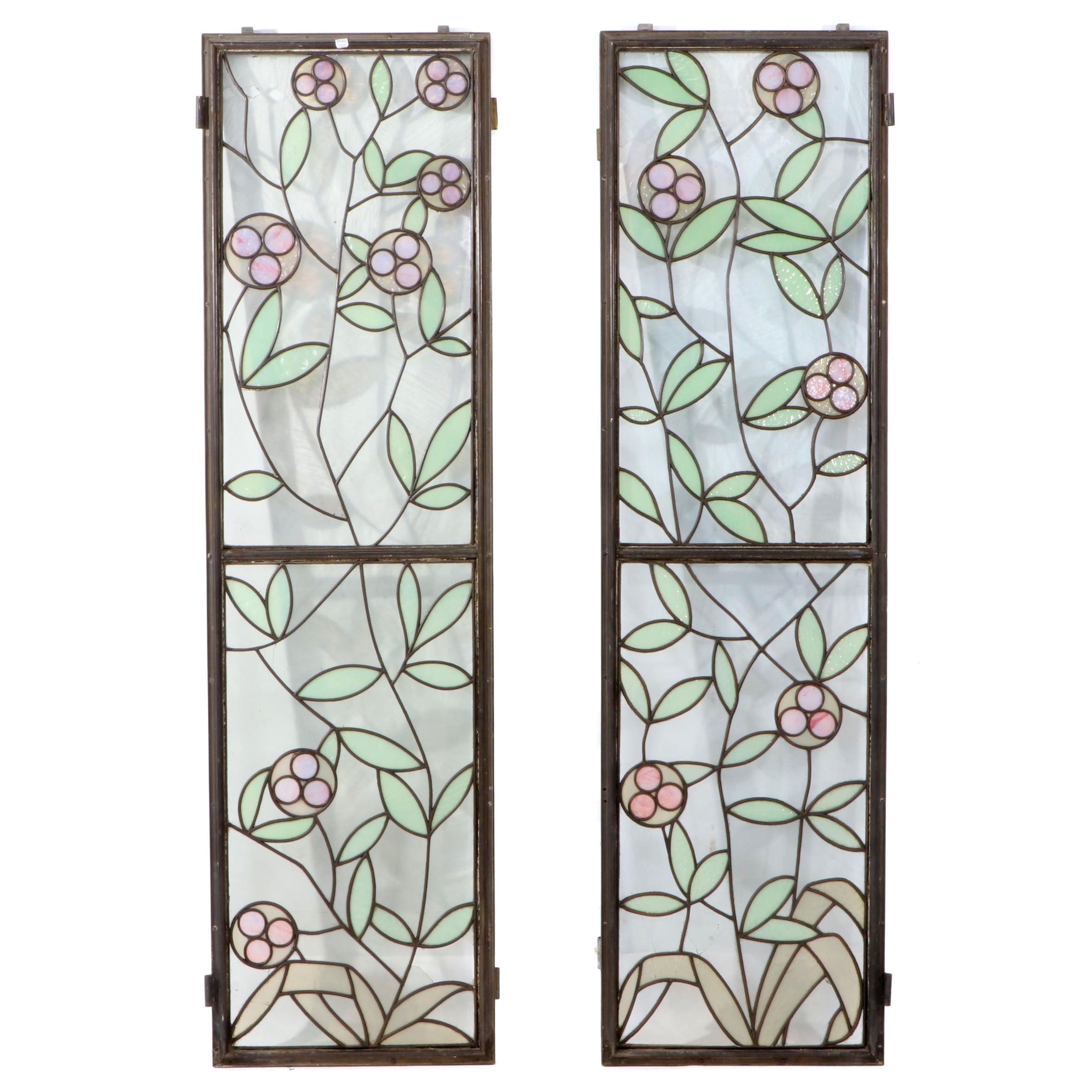 Simple Stained Glass Flower And Vines Window Panes Early th Century Ebth