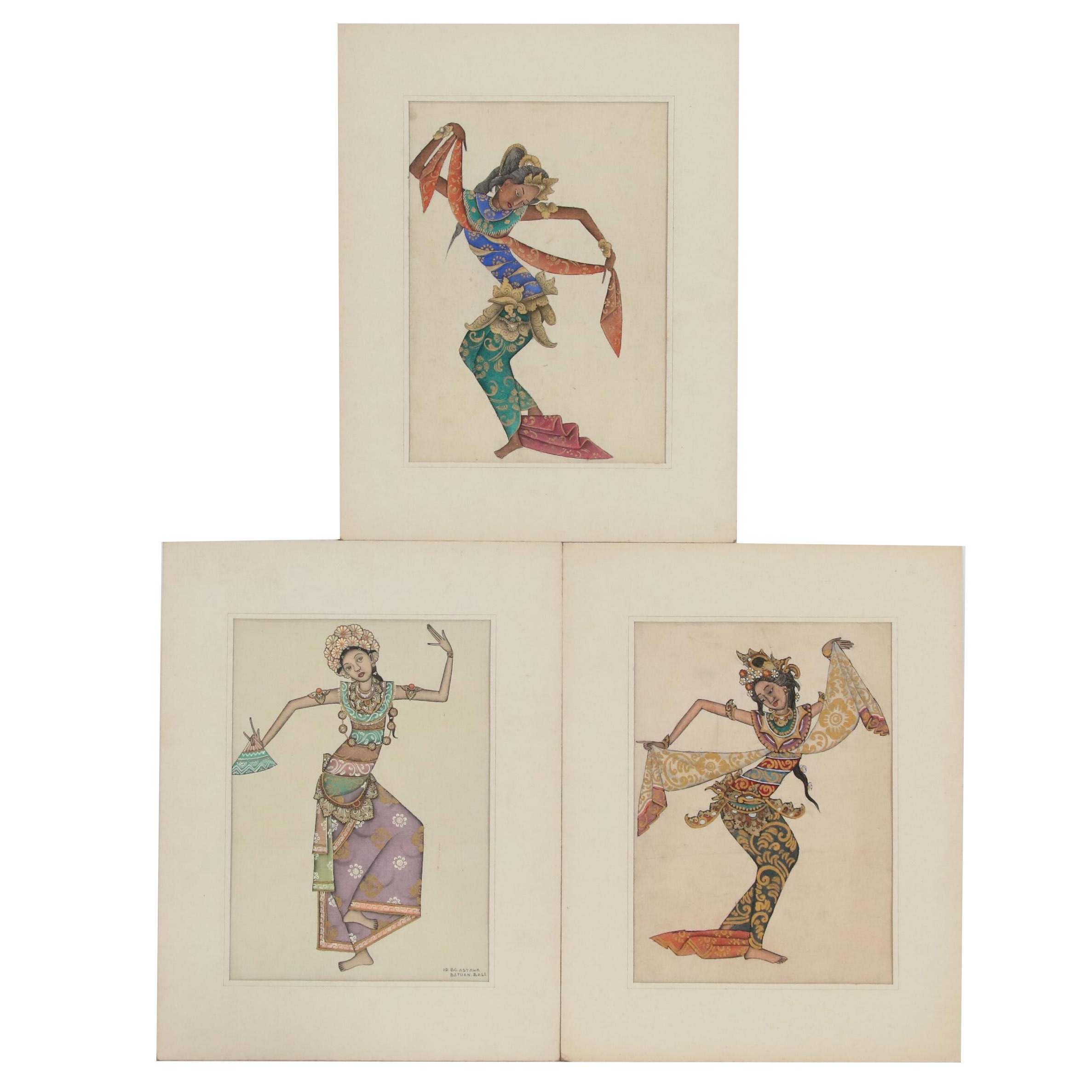Balinese Tempera Painting Of Dancers Late th Century To 21st Century Ebth