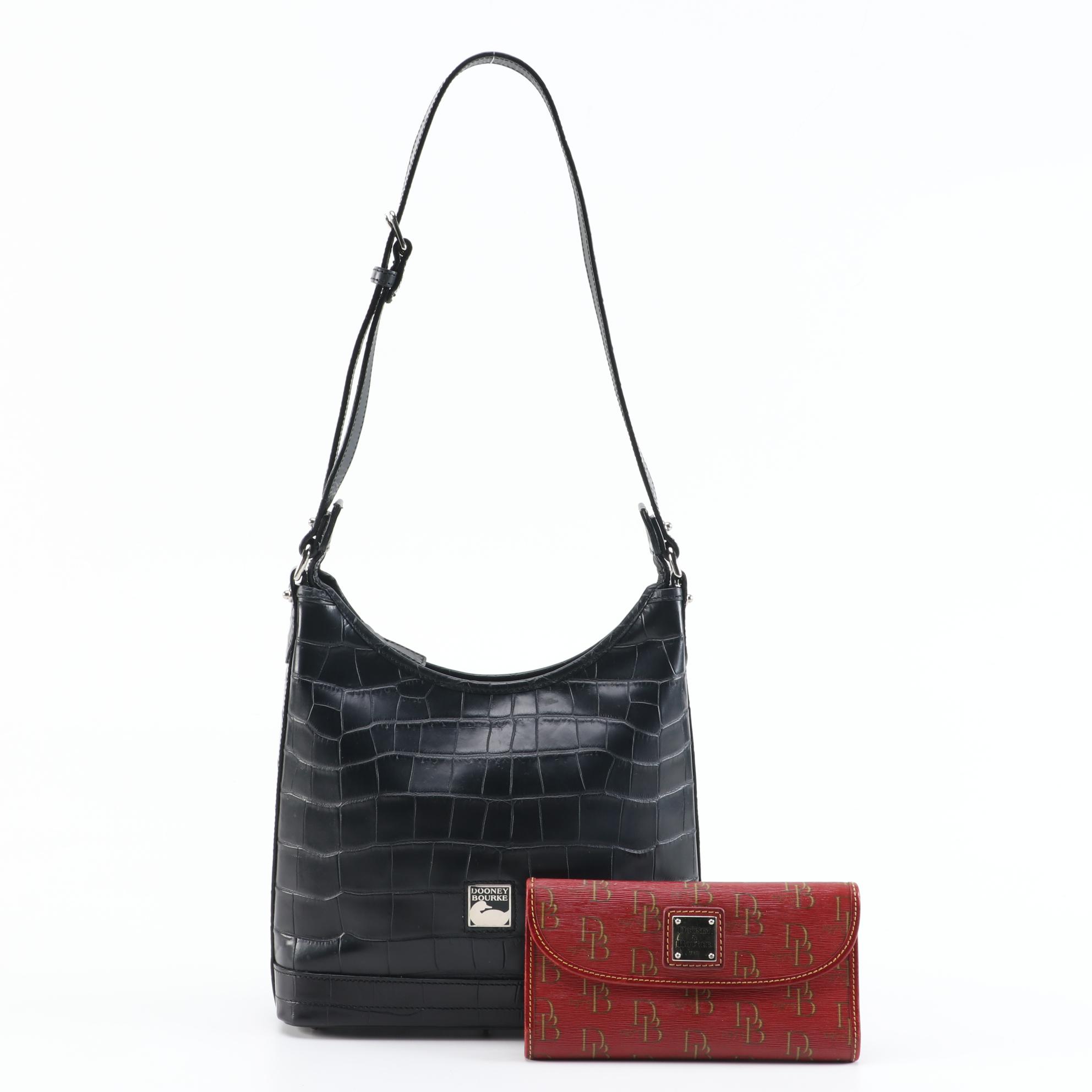 Dooney and Bourke Crocodile Embossed Leather Shoulder Bag with Monogram