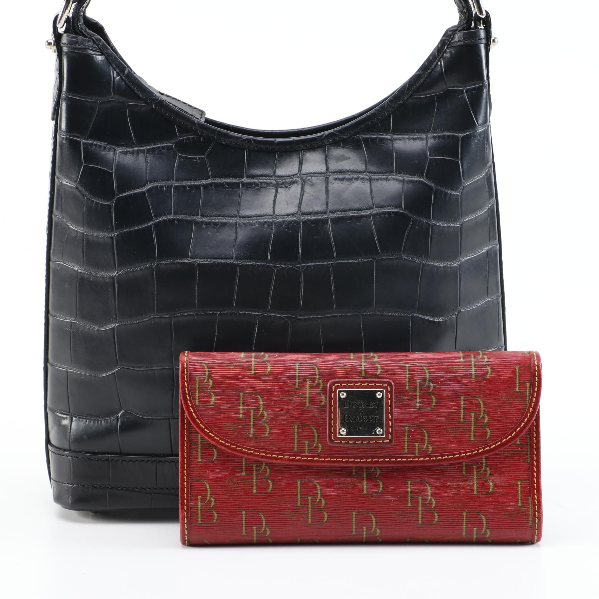 Dooney and Bourke Crocodile Embossed Leather Shoulder Bag with Monogram