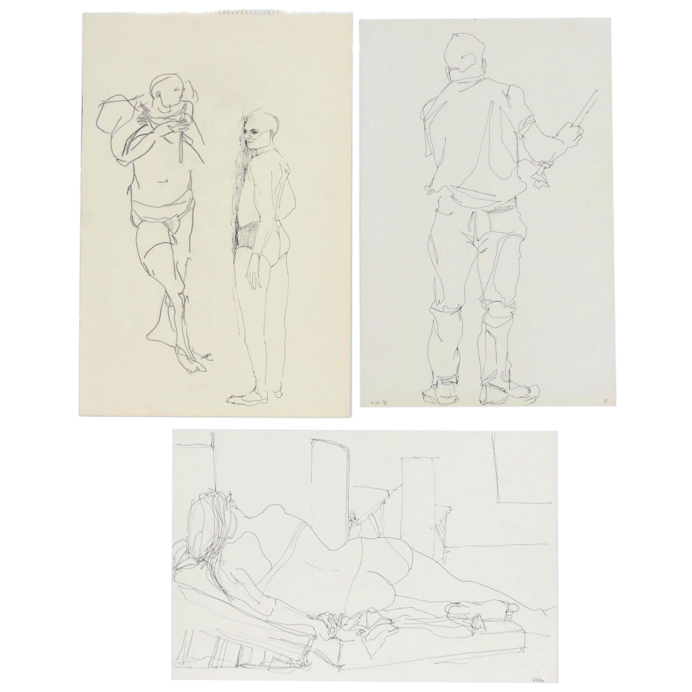 John Tuska Pen and Ink and Graphite Figure Drawings, Late 20th Century