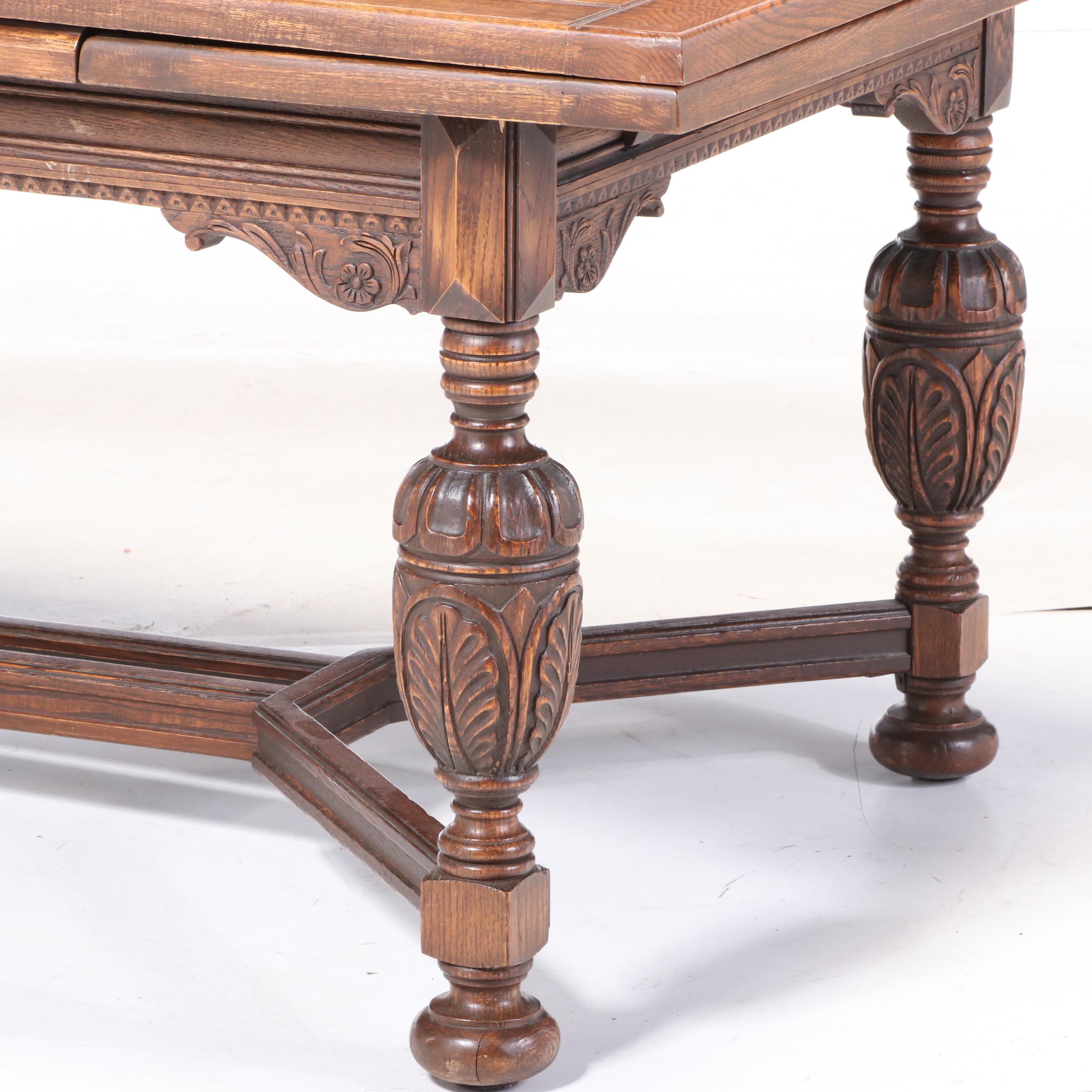 Jacobean Style Oak Draw-Leaf Dining Table, 20th Century | EBTH