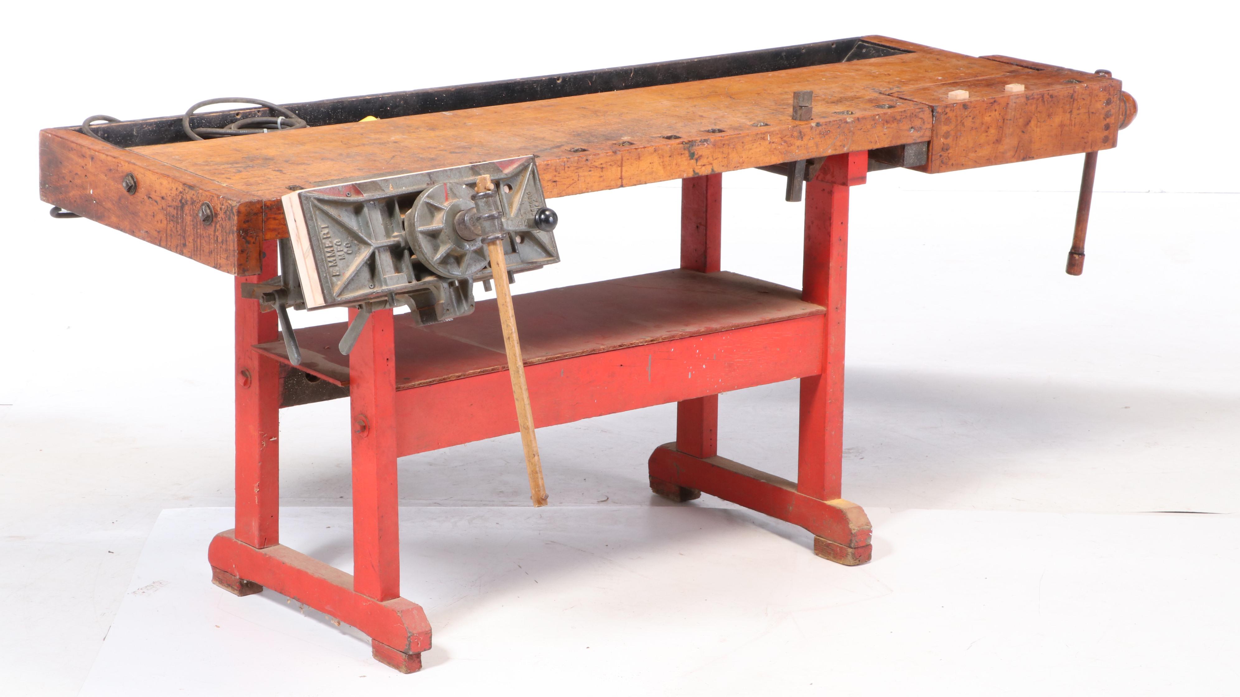 Vintage Wooden Work Bench with Emmert Vise Included EBTH