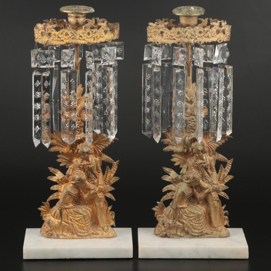 Pair of Gilt Bronze Mantel Lusters, Mid to Late 19th Century
