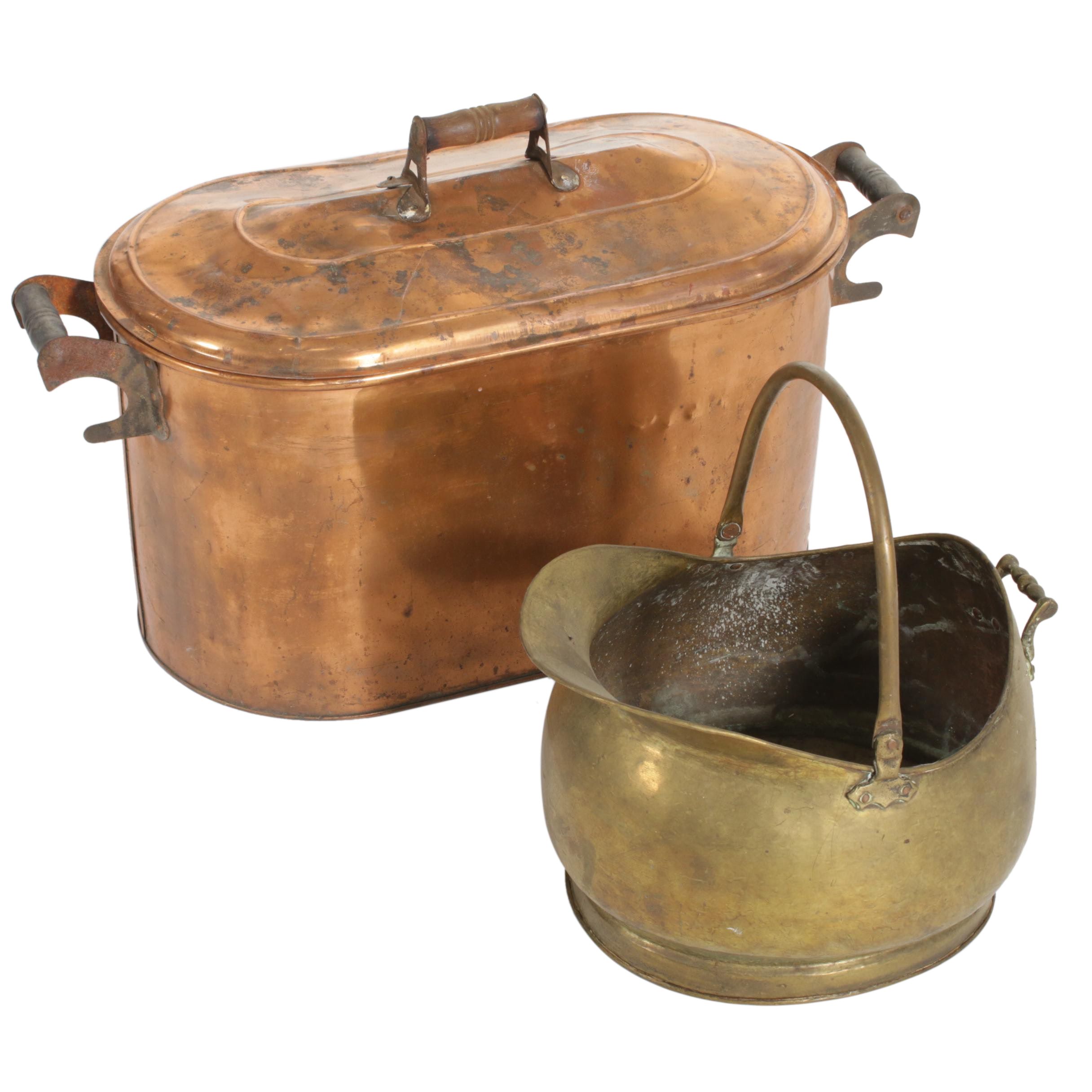 Brass Coal Scuttle and Copper Firewood Tub, Early 20th Century EBTH