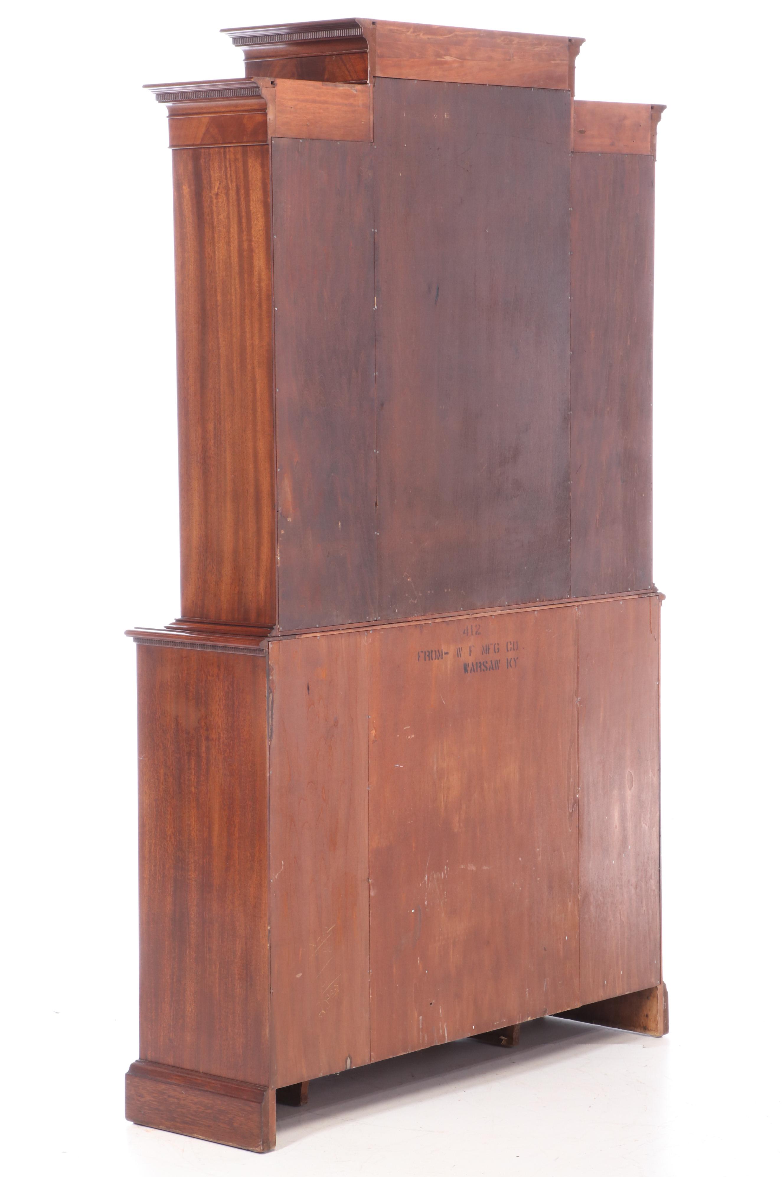 Warsaw Furniture Mfg. Co. Federal Style Mahogany Breakfront Secretary