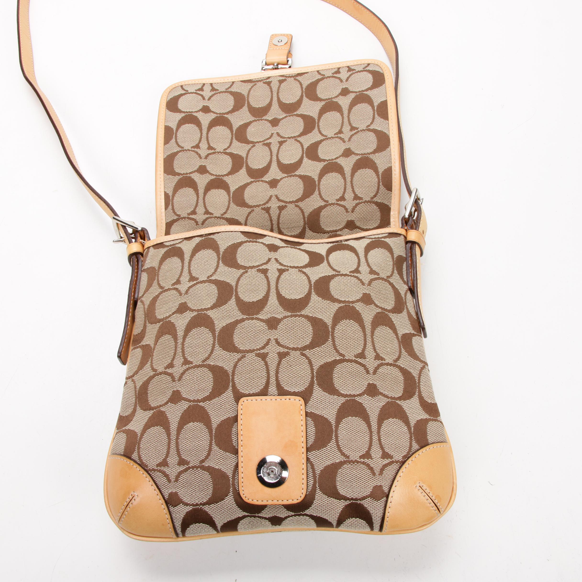 Coach Buckle Flap Front Crossbody Bag in Signature Canvas with Leather
