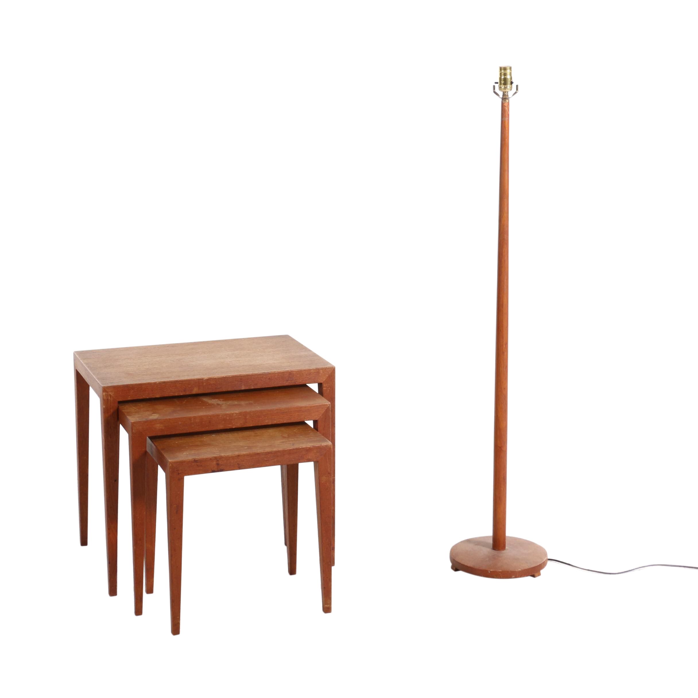 Mid Century Modern Teak Floor Lamp and Nesting Tables EBTH