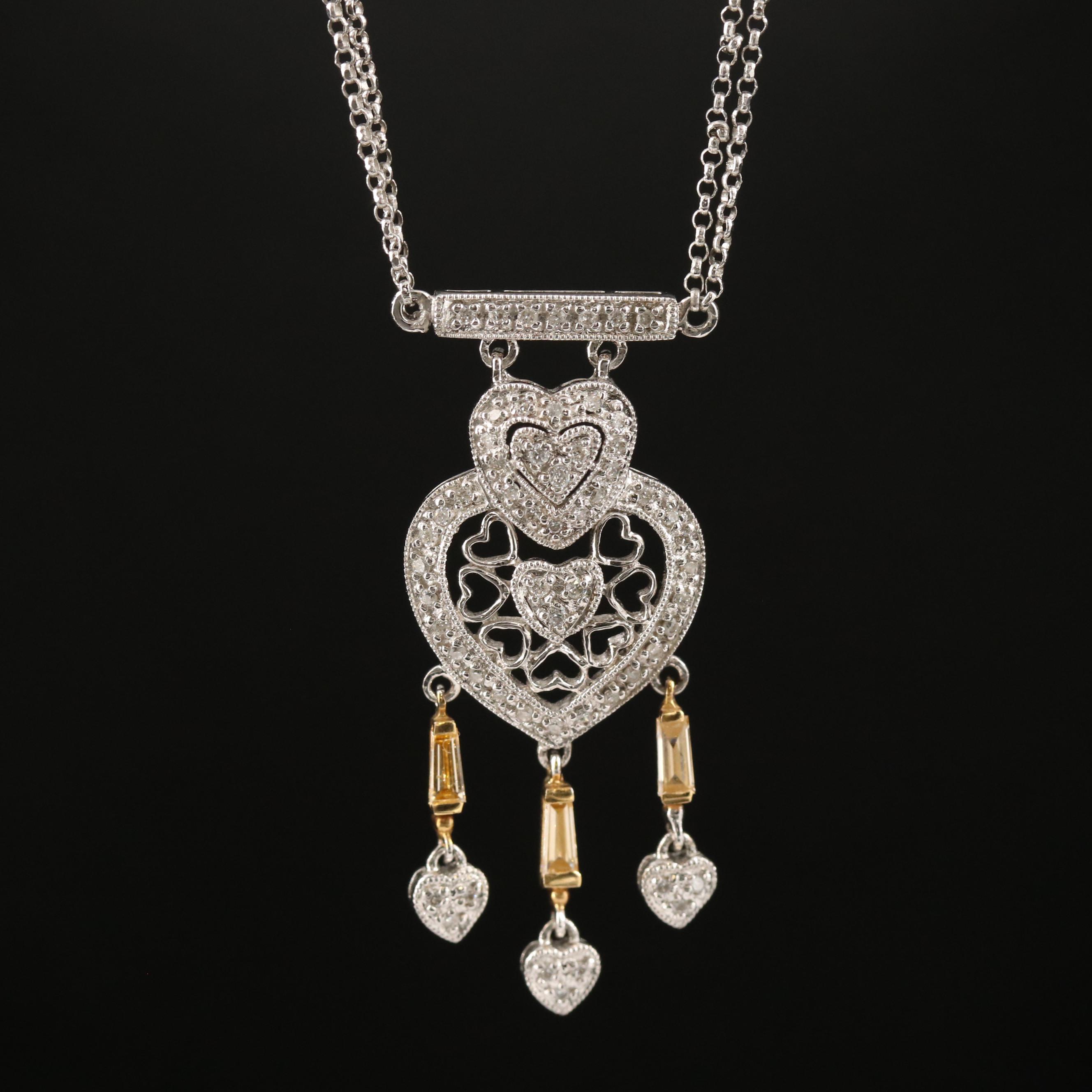 18K Diamond Stationary Heart Pendant Necklace EBTH