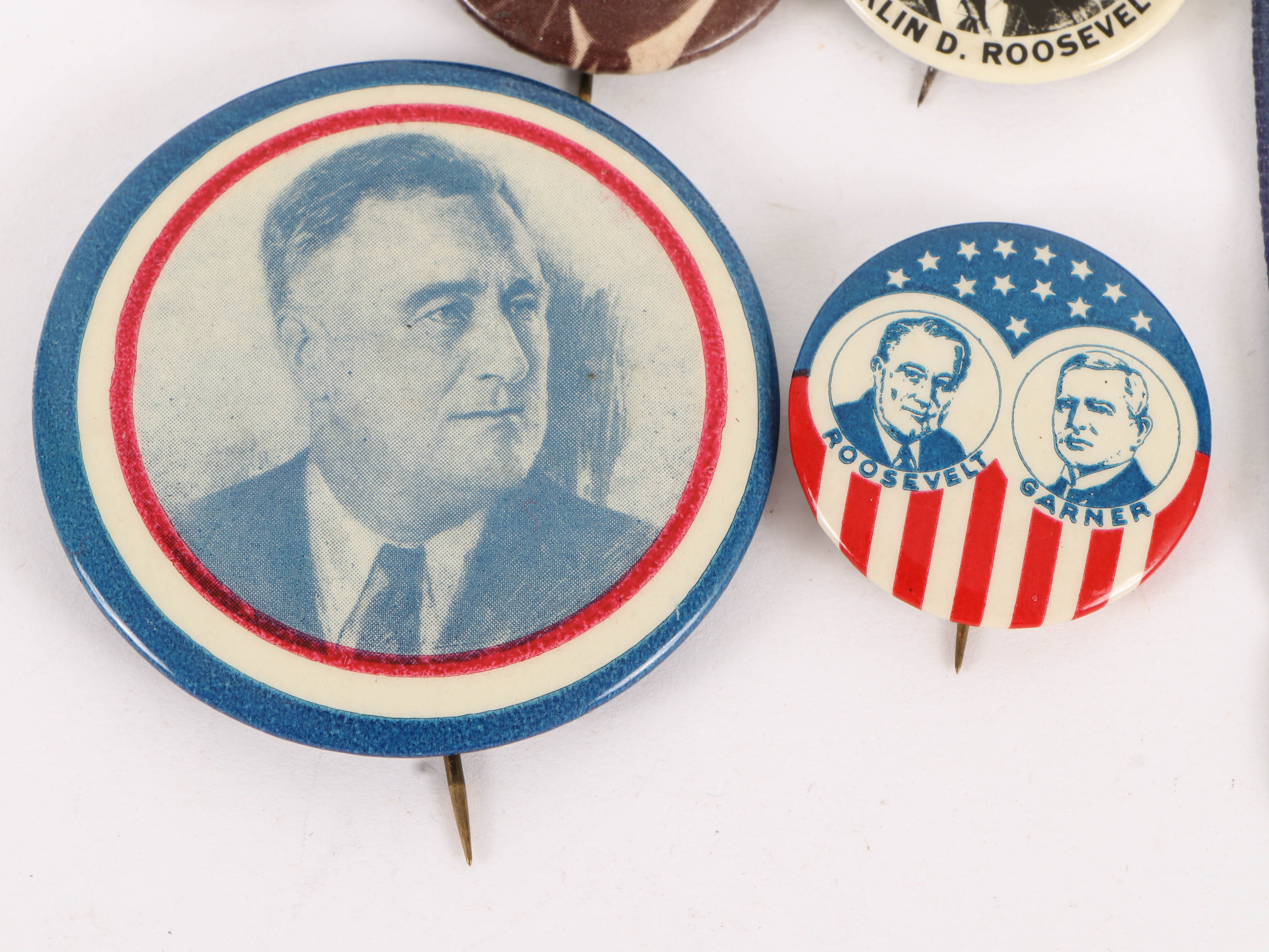 Franklin D. Roosevelt Political Pinbacks, Brass Jugate Pin And Ribbon ...