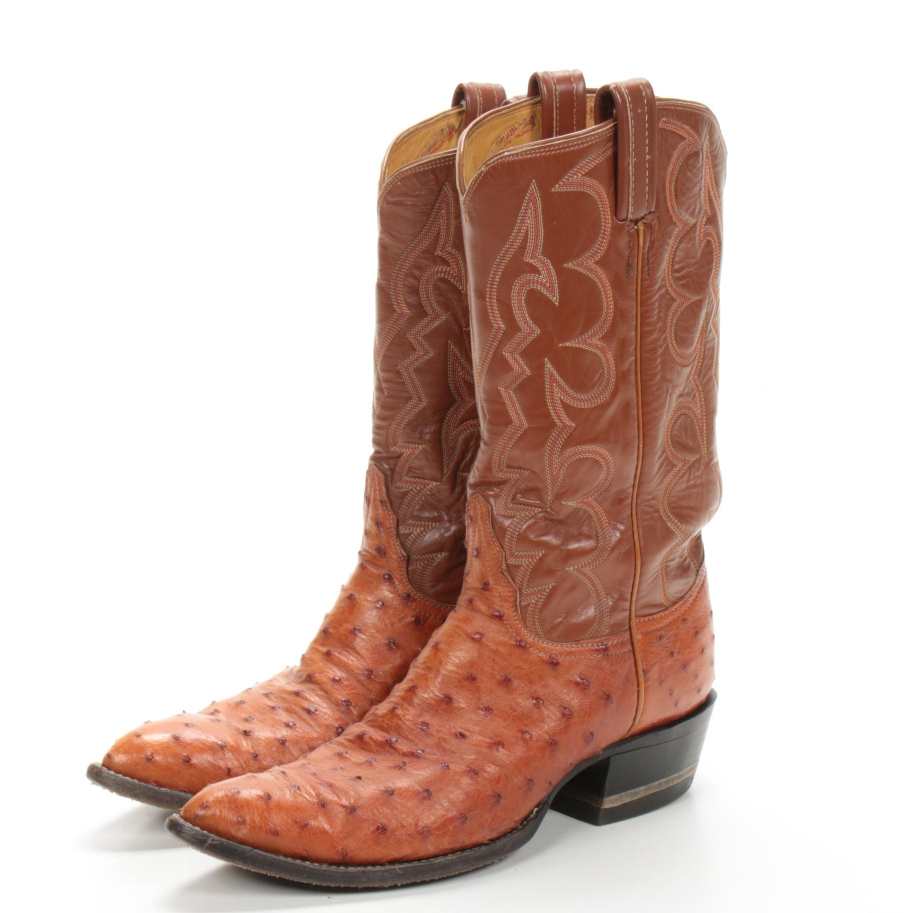 Tony Lama Ostrich Skin and Leather Cowboy Boots | EBTH