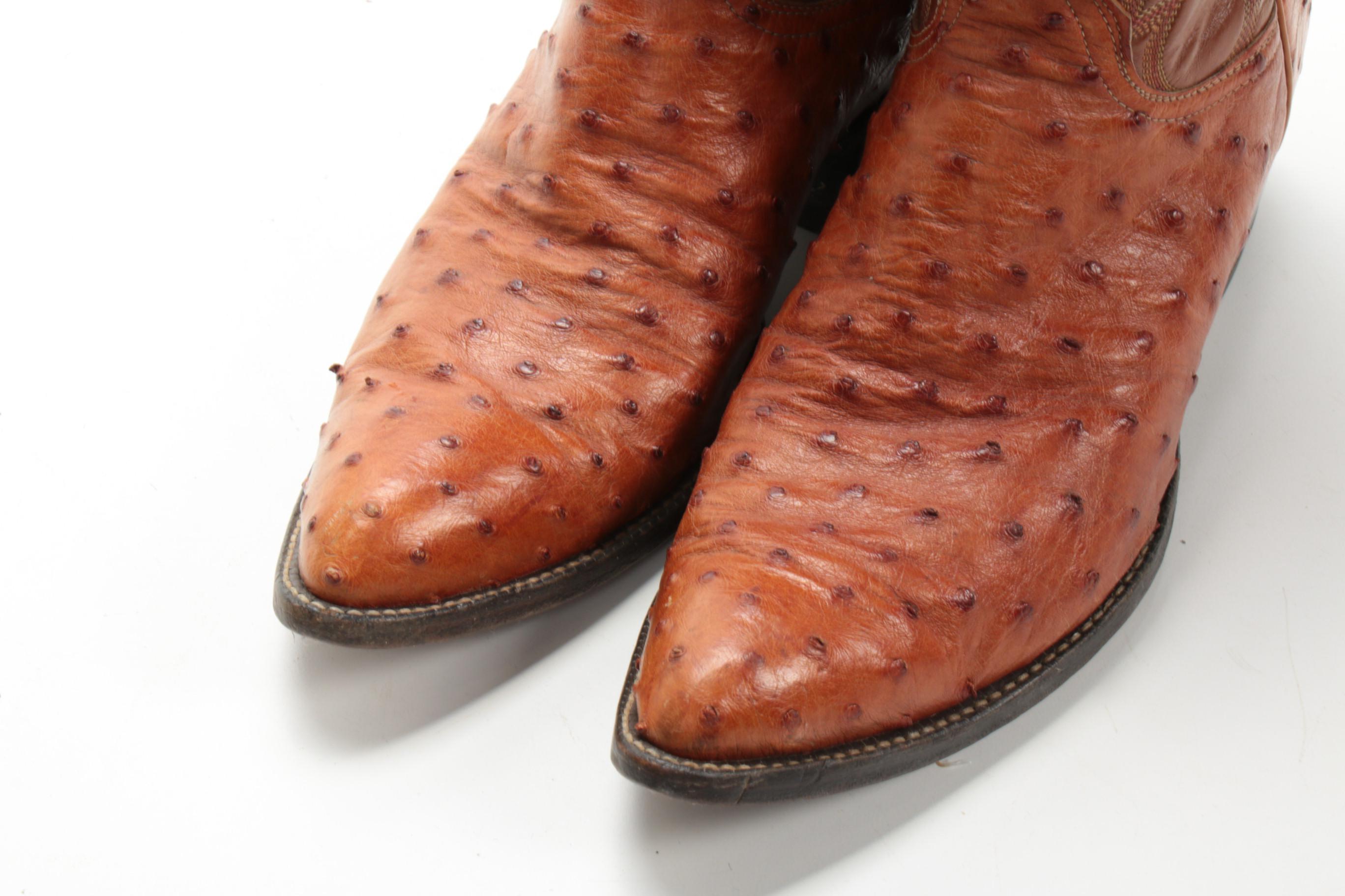 Tony Lama Ostrich Skin and Leather Cowboy Boots | EBTH