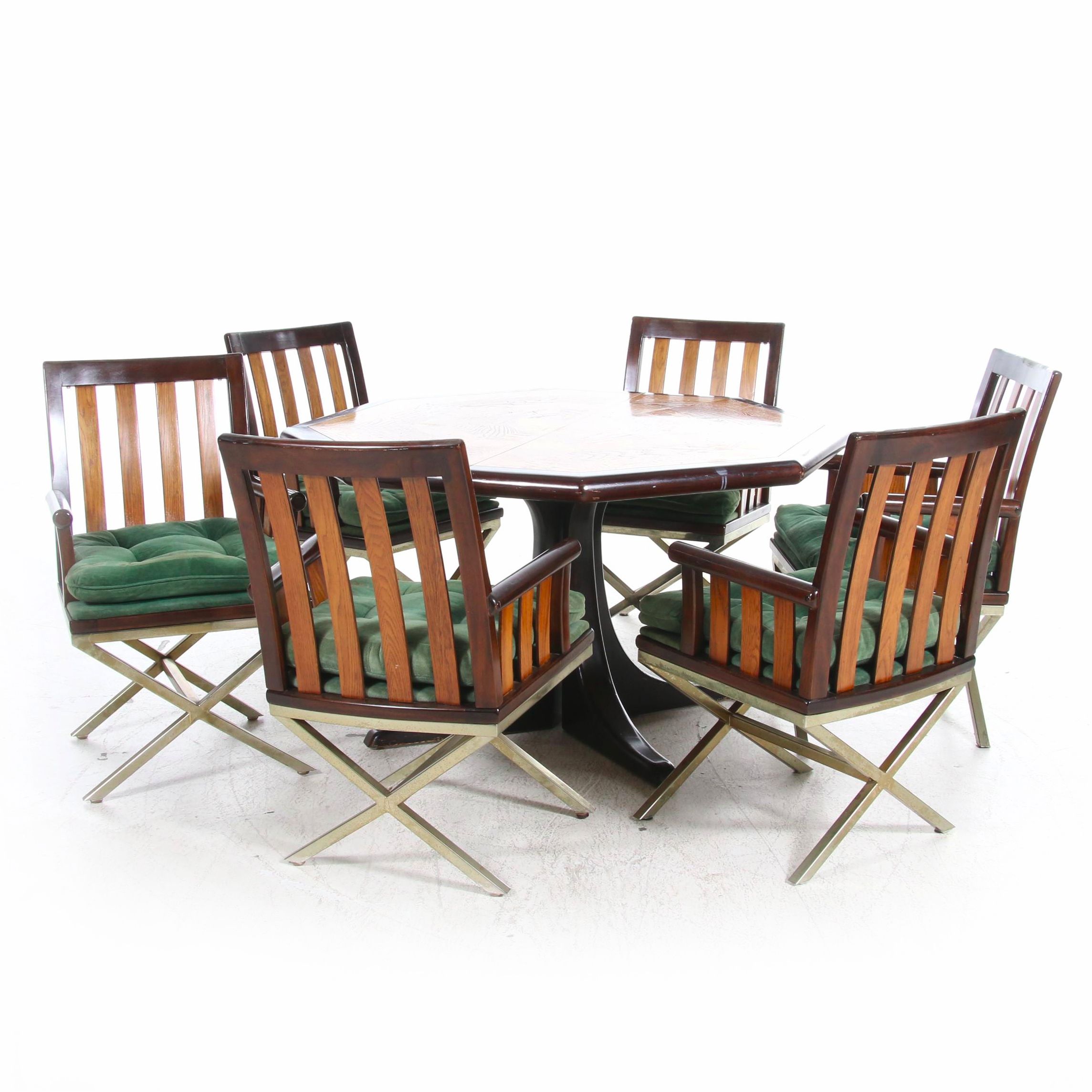 Bernhardt Hibriten Oak Dining Table with Velveteen Upholstered Chairs EBTH