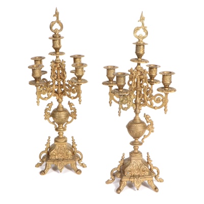 Pair of Louis XV Style Cast Spelter Candelabra, Early 20th Century