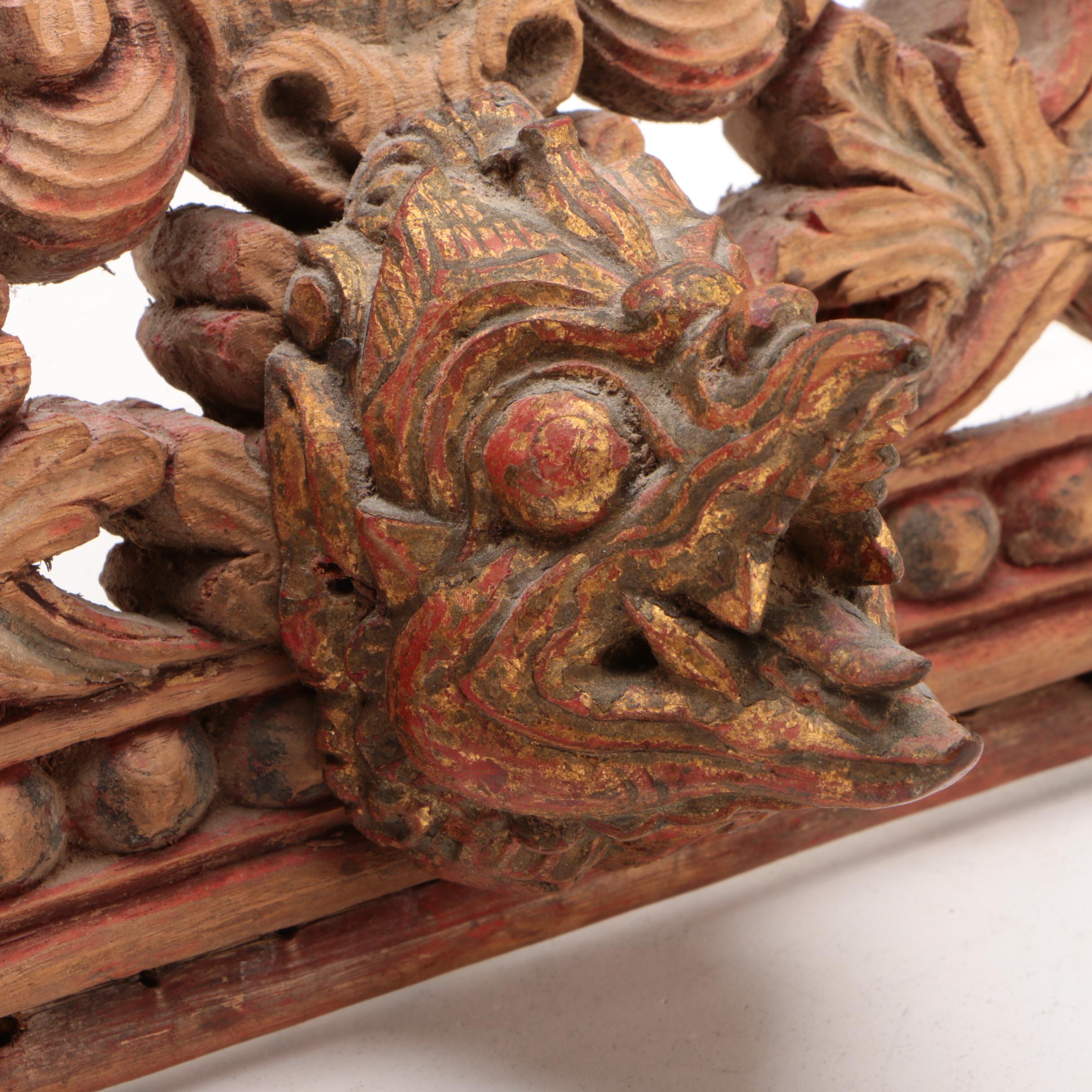 Balinese Garuda Mask Carved Lacquered Wooden Threshold EBTH
