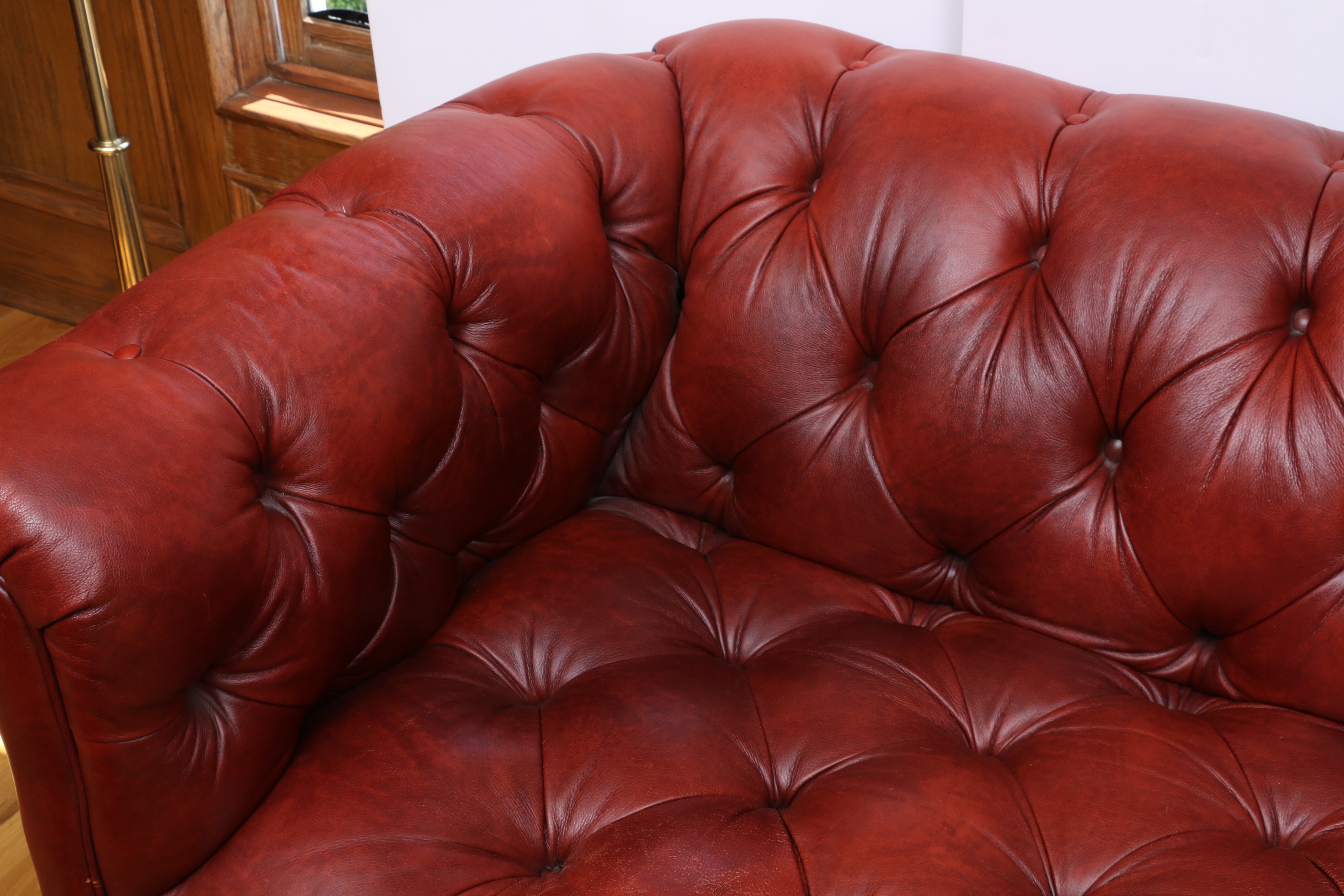Ethan Allen Oxblood Leather Chesterfield Sofa EBTH