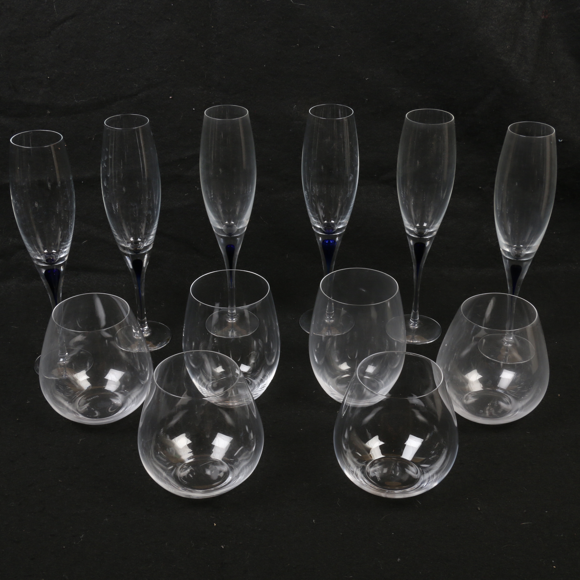 Orrefors "Intermezzo Blue" Crystal Flutes and Riedel Stemless Wine Glasses EBTH