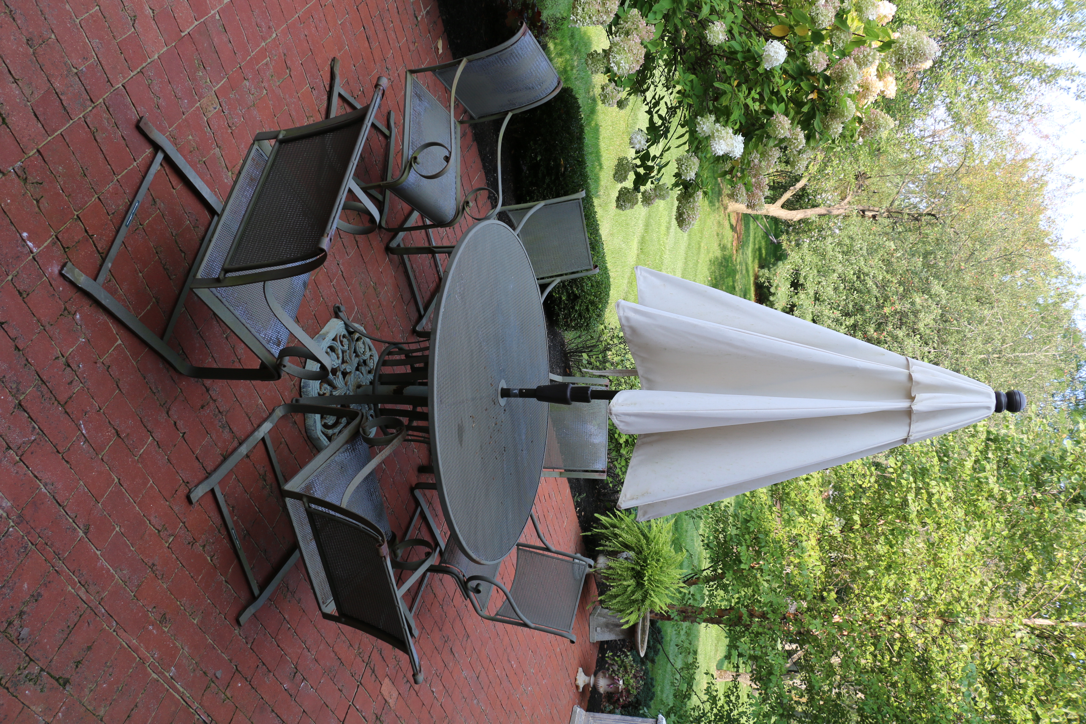 Summer Classics Mesh Metal Patio Table, Umbrella, Chairs and Side Table