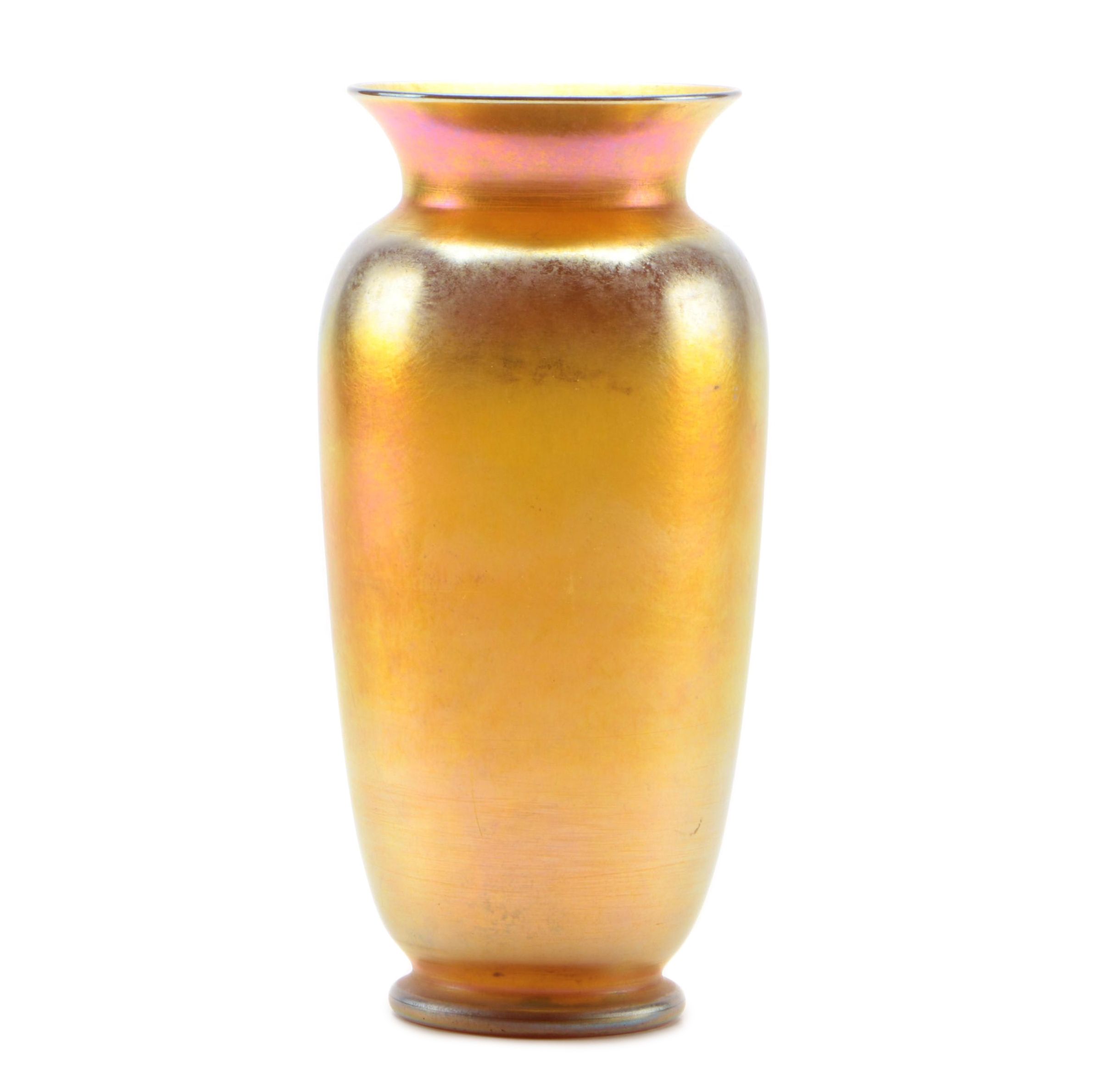 Gold Iridescent Art Glass Vase EBTH