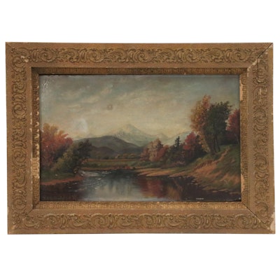 Landscape Oil Painting in the Manner of Sanford Gifford, Mid 20th Century