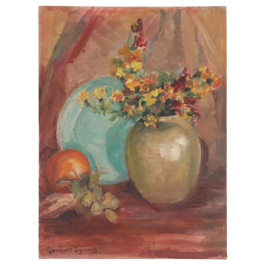Still Life Oil Painting in the Manner of George Symons, Mid-Late 20th Century