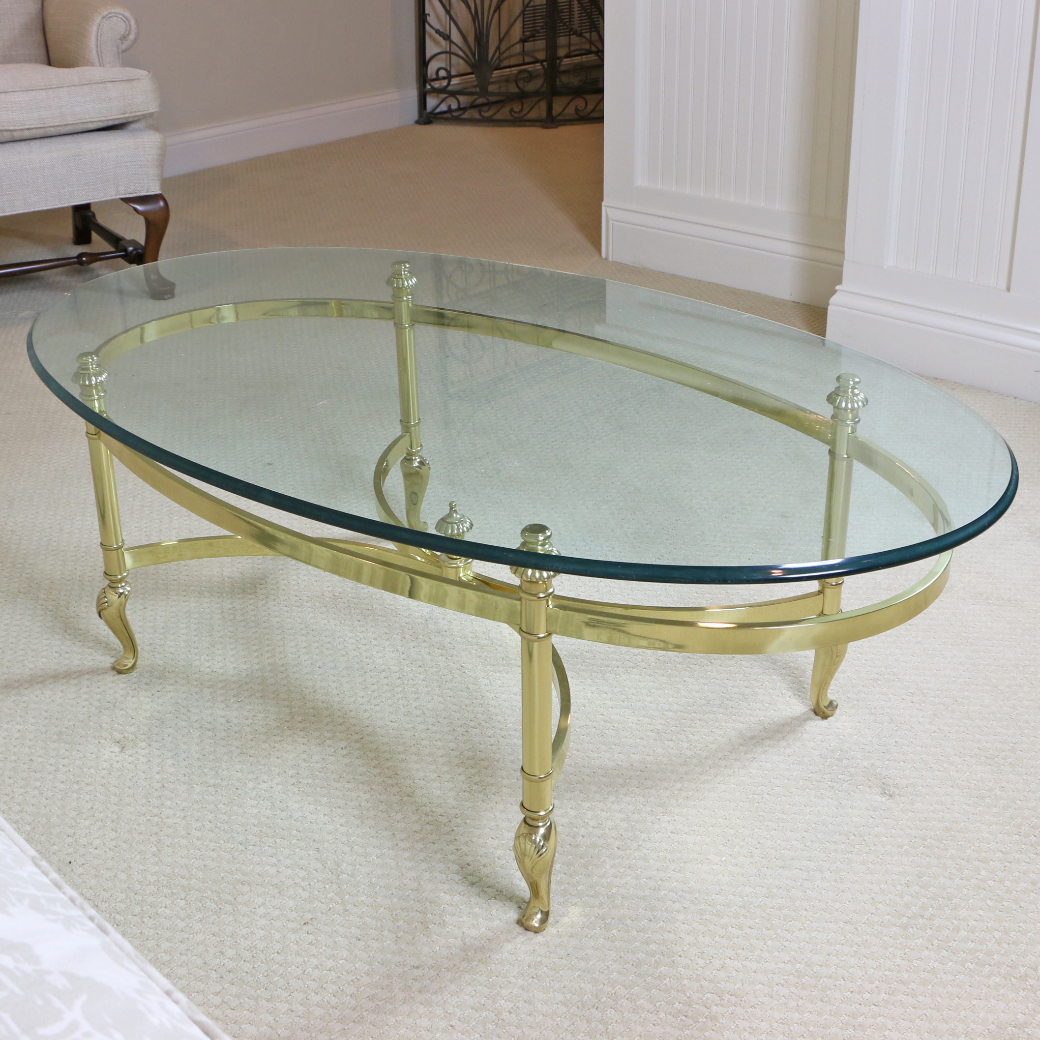 Ethan Allen Regency Style Brass and Glass Oval Coffee Table EBTH