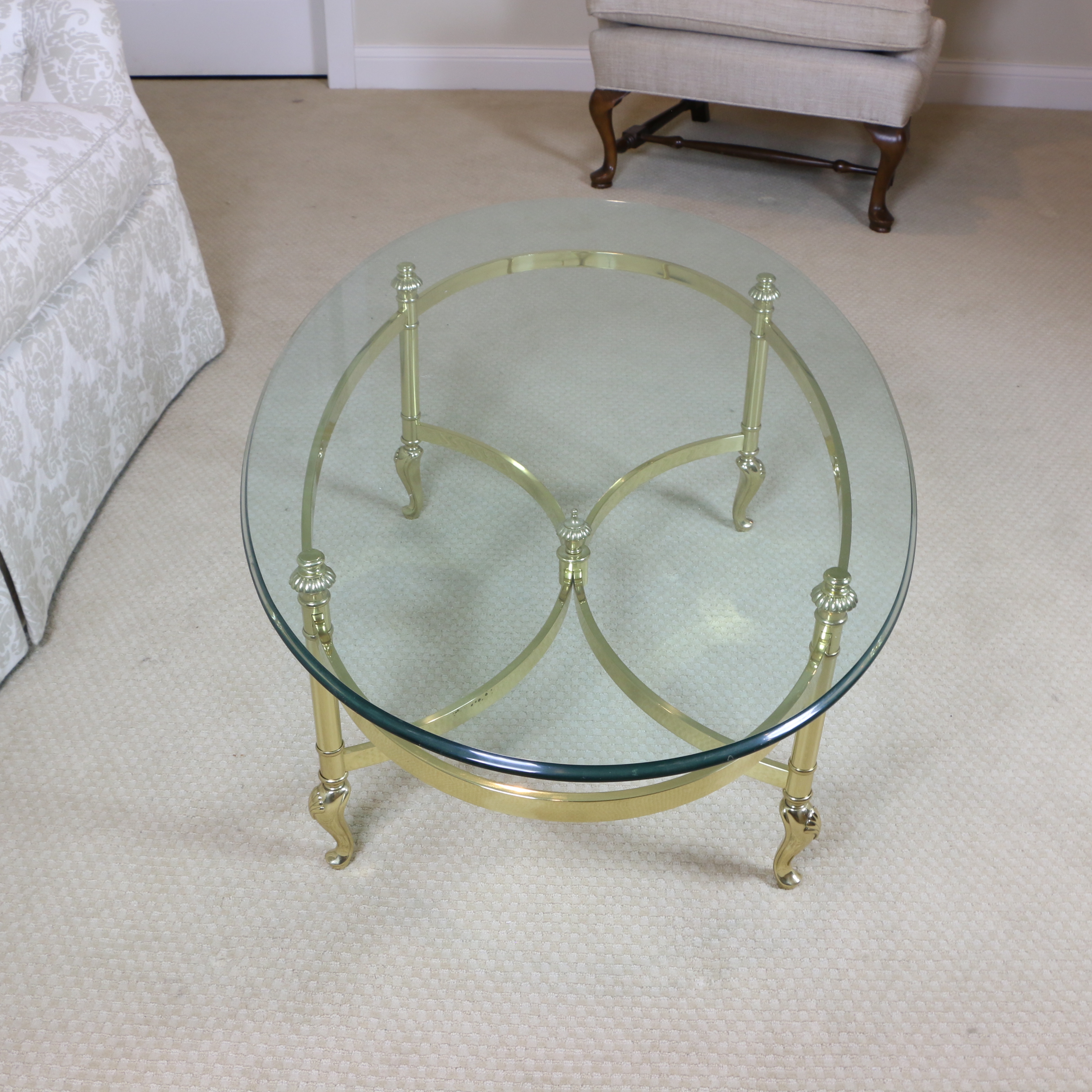 Ethan Allen Regency Style Brass and Glass Oval Coffee Table EBTH