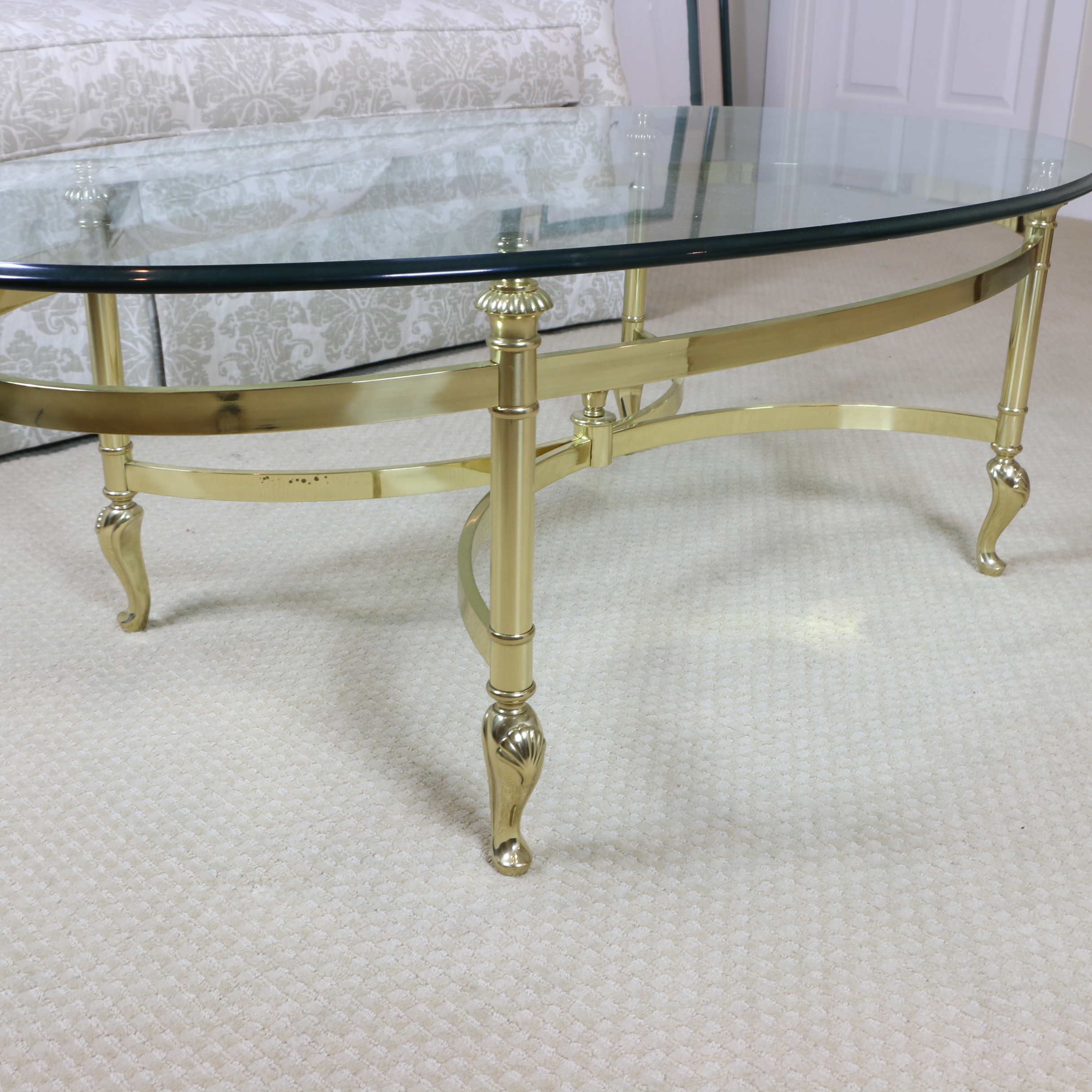 Ethan Allen Regency Style Brass and Glass Oval Coffee Table EBTH