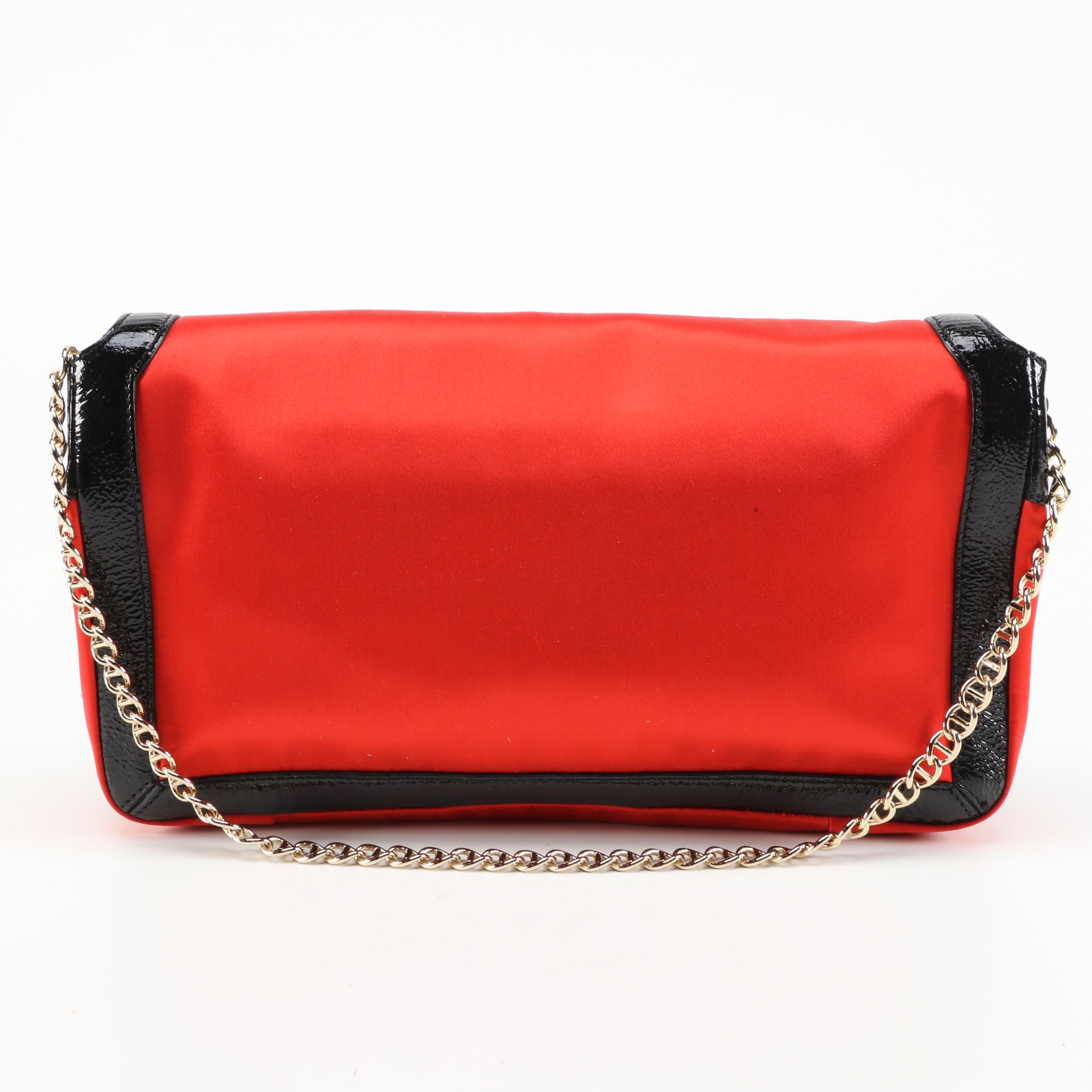 Kate Spade New York Red Satin and Black Patent Leather Trim Evening Bag EBTH