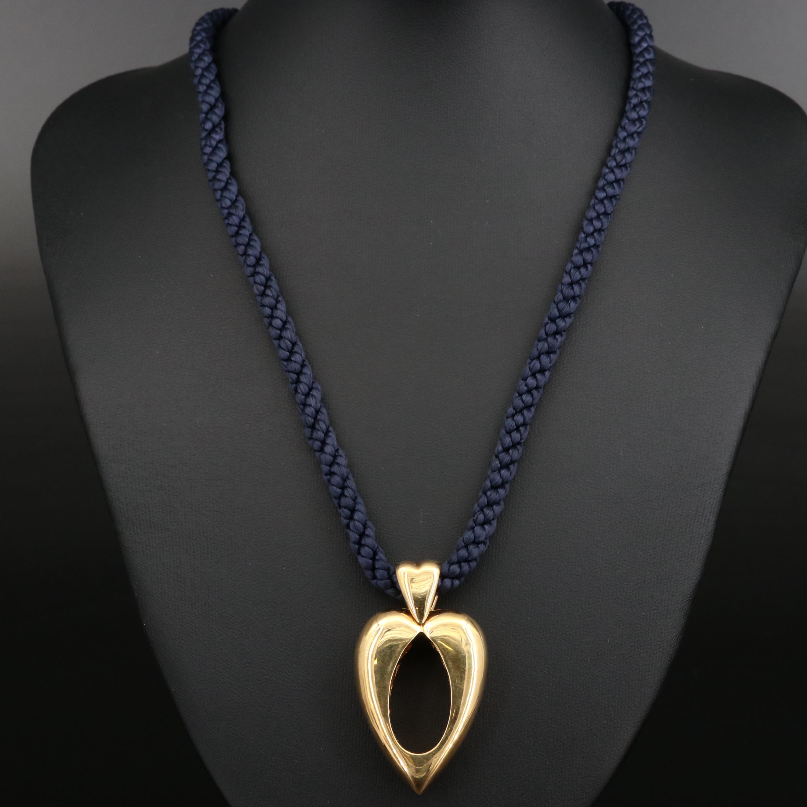 Vintage Piaget 18K Heart Necklace on Braided Silk Cord EBTH