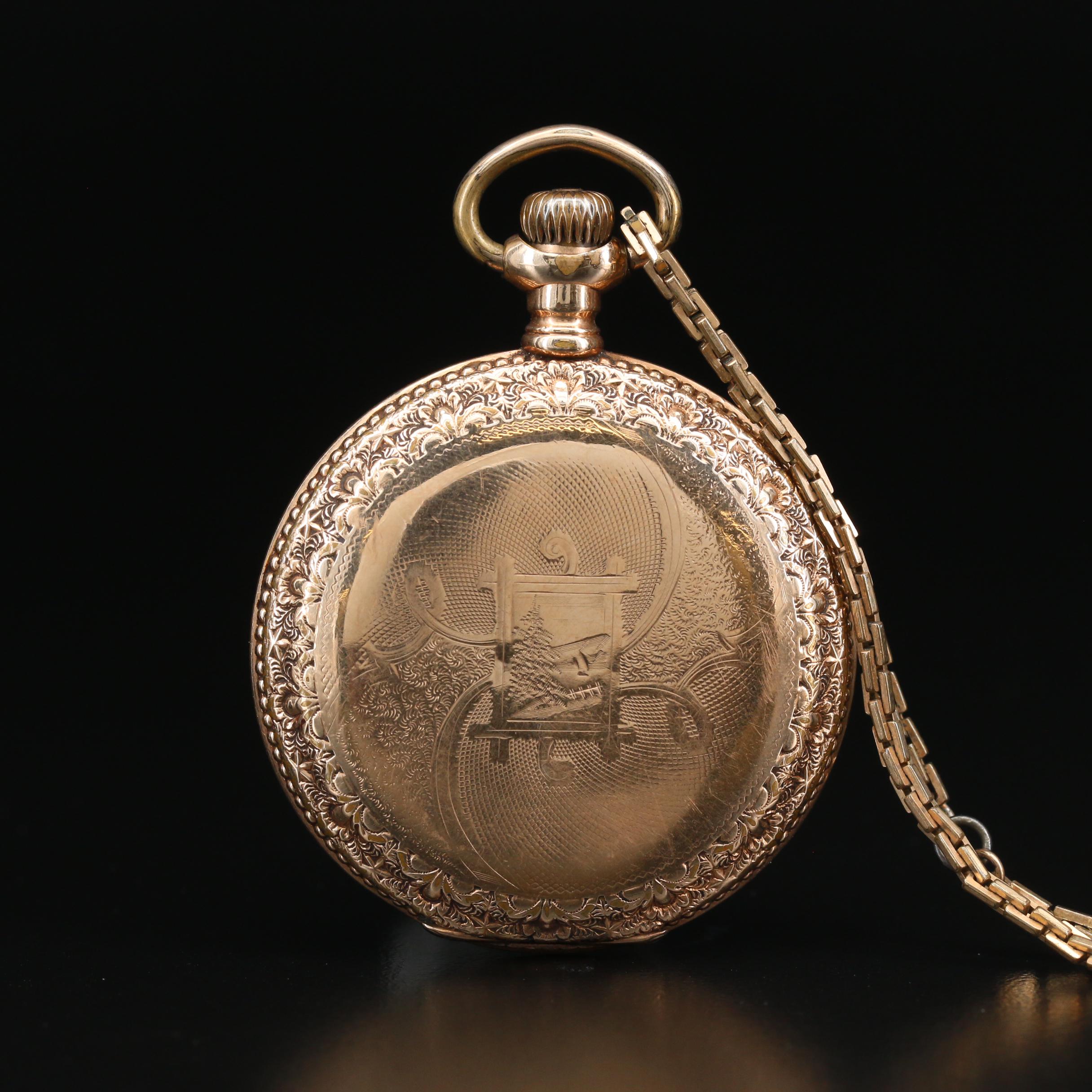1897 Elgin Gold Filled Hunting Case Pocket Watch with Chain Fob EBTH