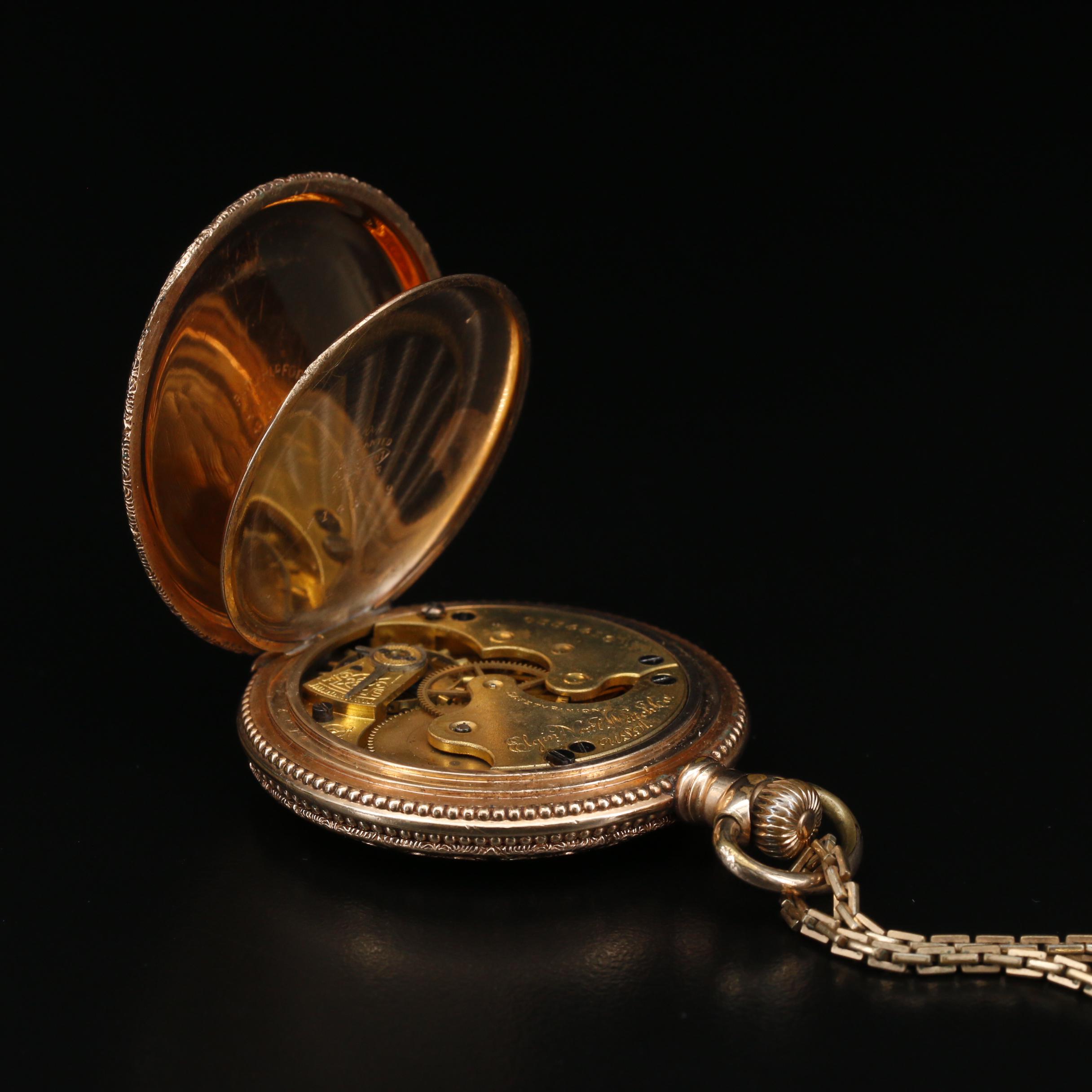1897 Elgin Gold Filled Hunting Case Pocket Watch with Chain Fob EBTH