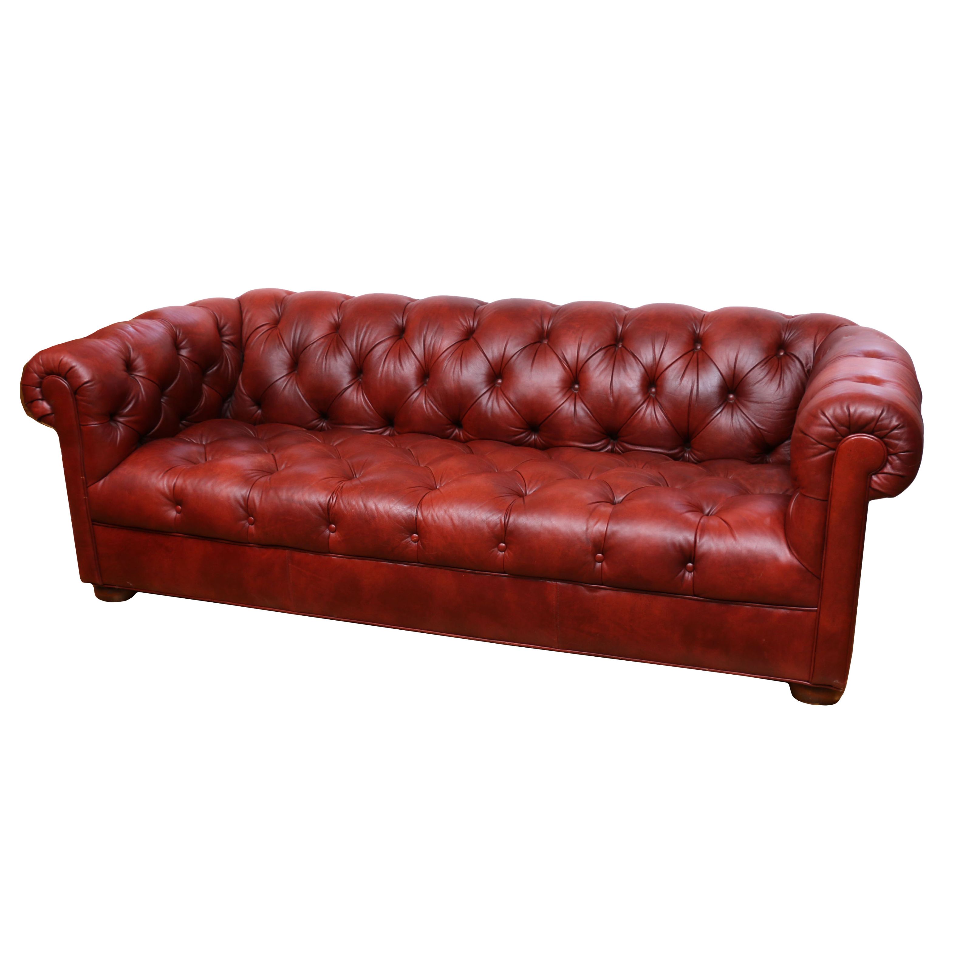 Ethan Allen Oxblood Leather Chesterfield Sofa EBTH