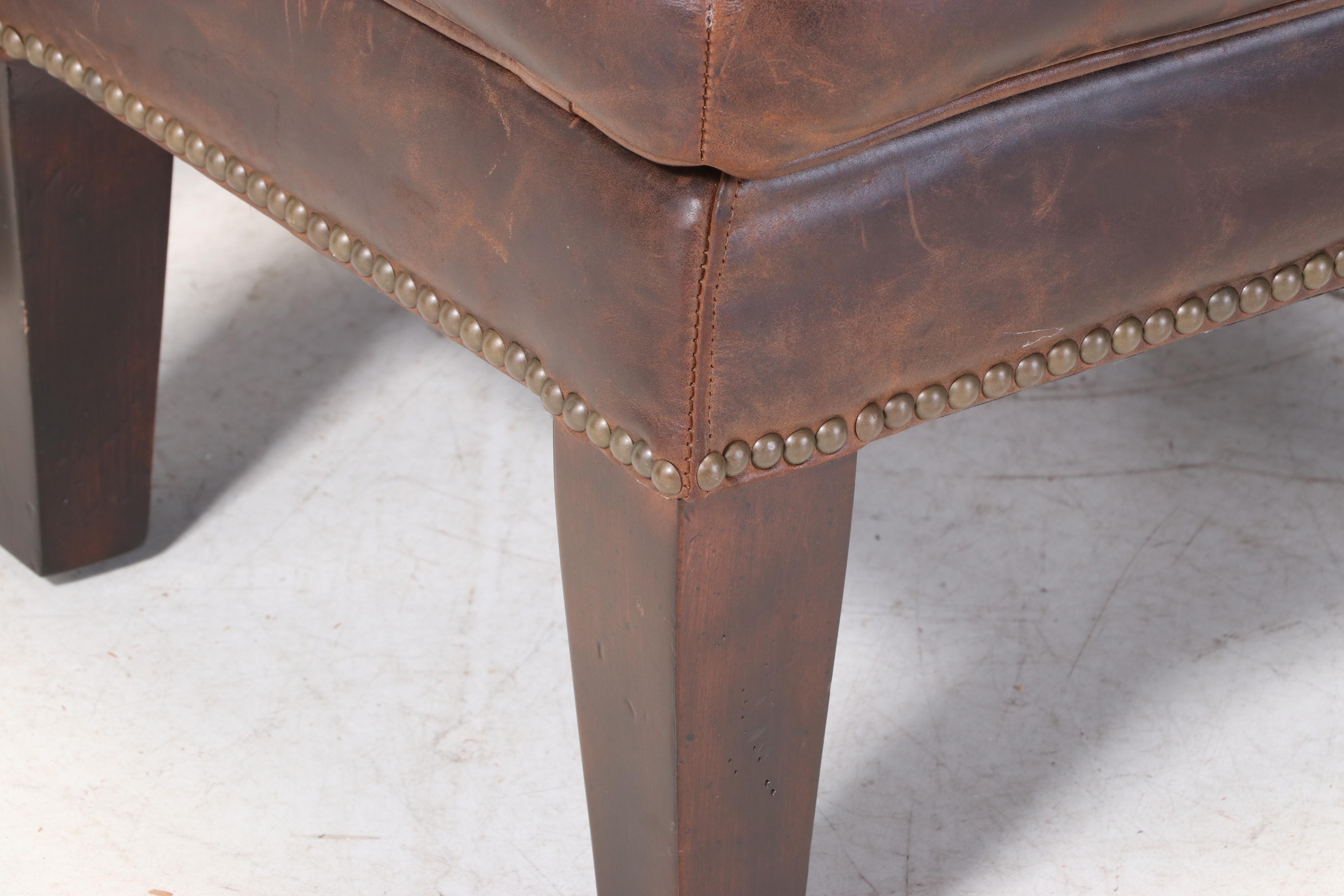 Pair of Jackson Carter Furniture "Greenwich" Leather and BrassTacked