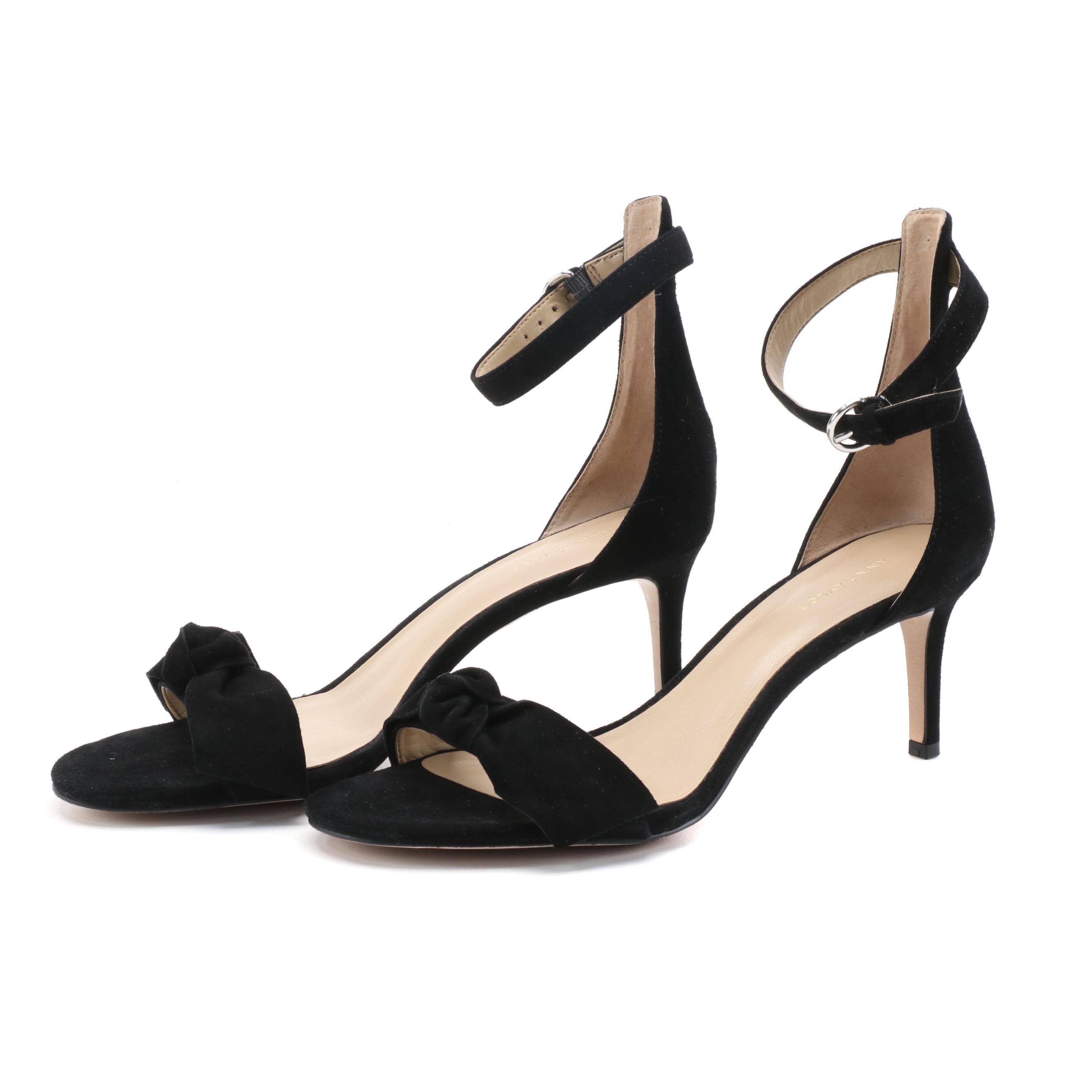 taylor black suede ankle strap heels
