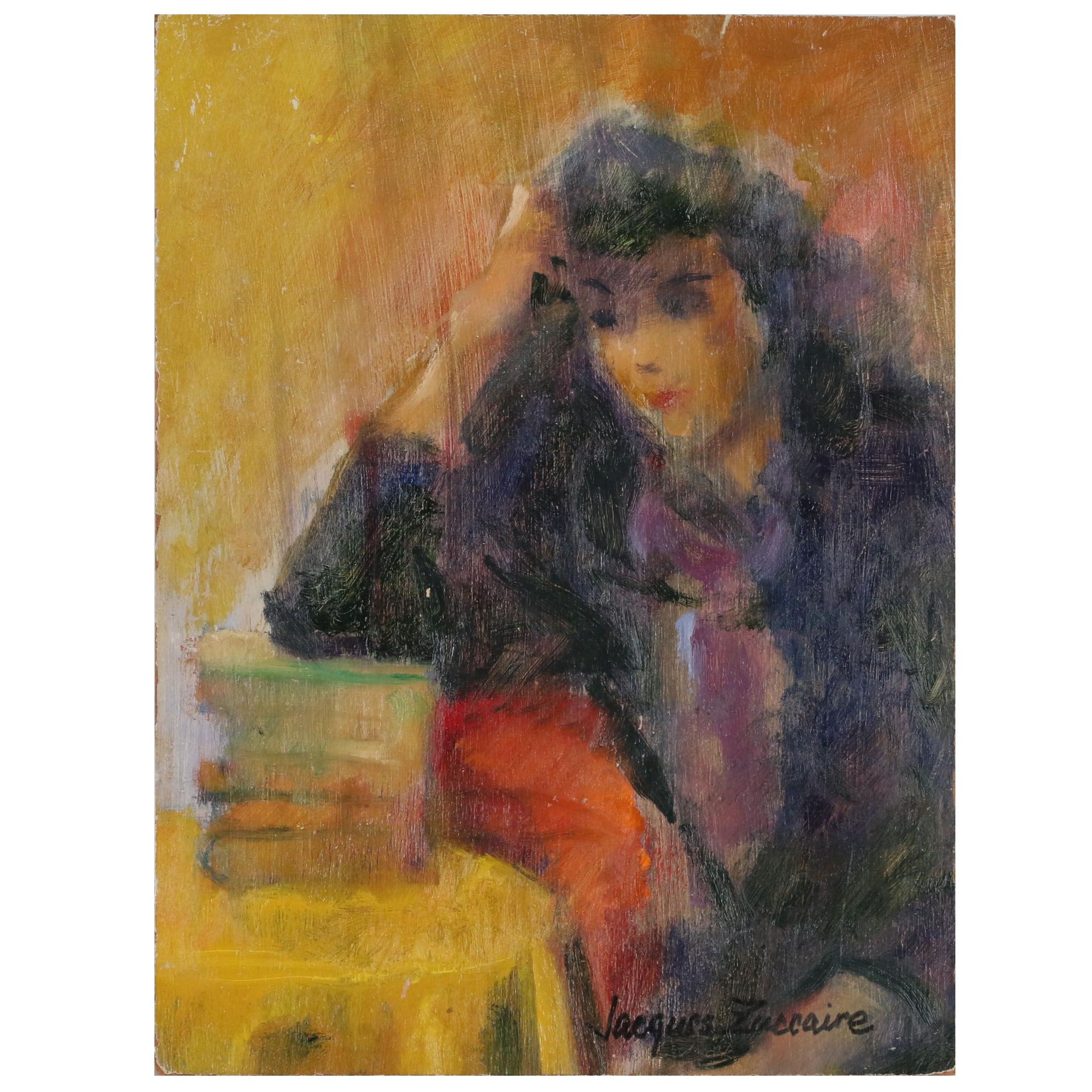 Jacques Zuccaire Oil Painting of Woman, 20th Century EBTH