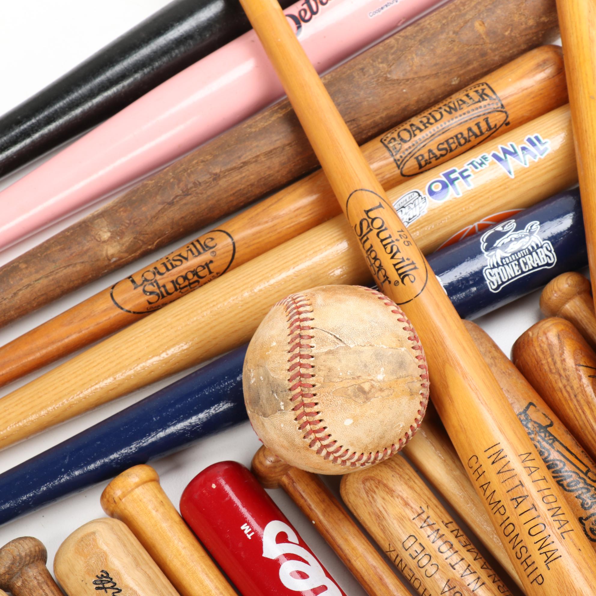 Souvenir Baseball Bats Including Louisville Slugger, Some Autographed