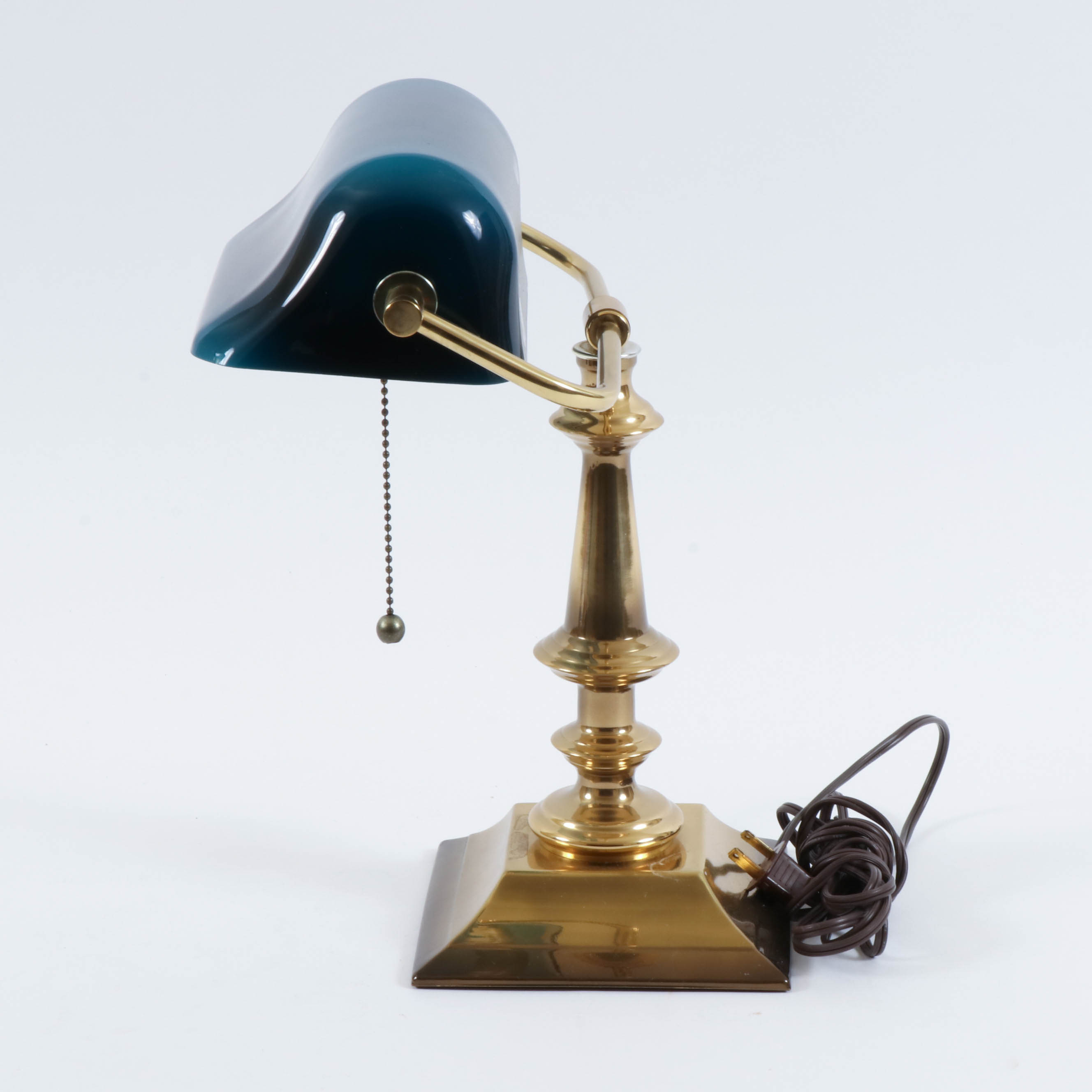 Brass Desk Lamp with Deep Teal Glass Frosted Shade EBTH