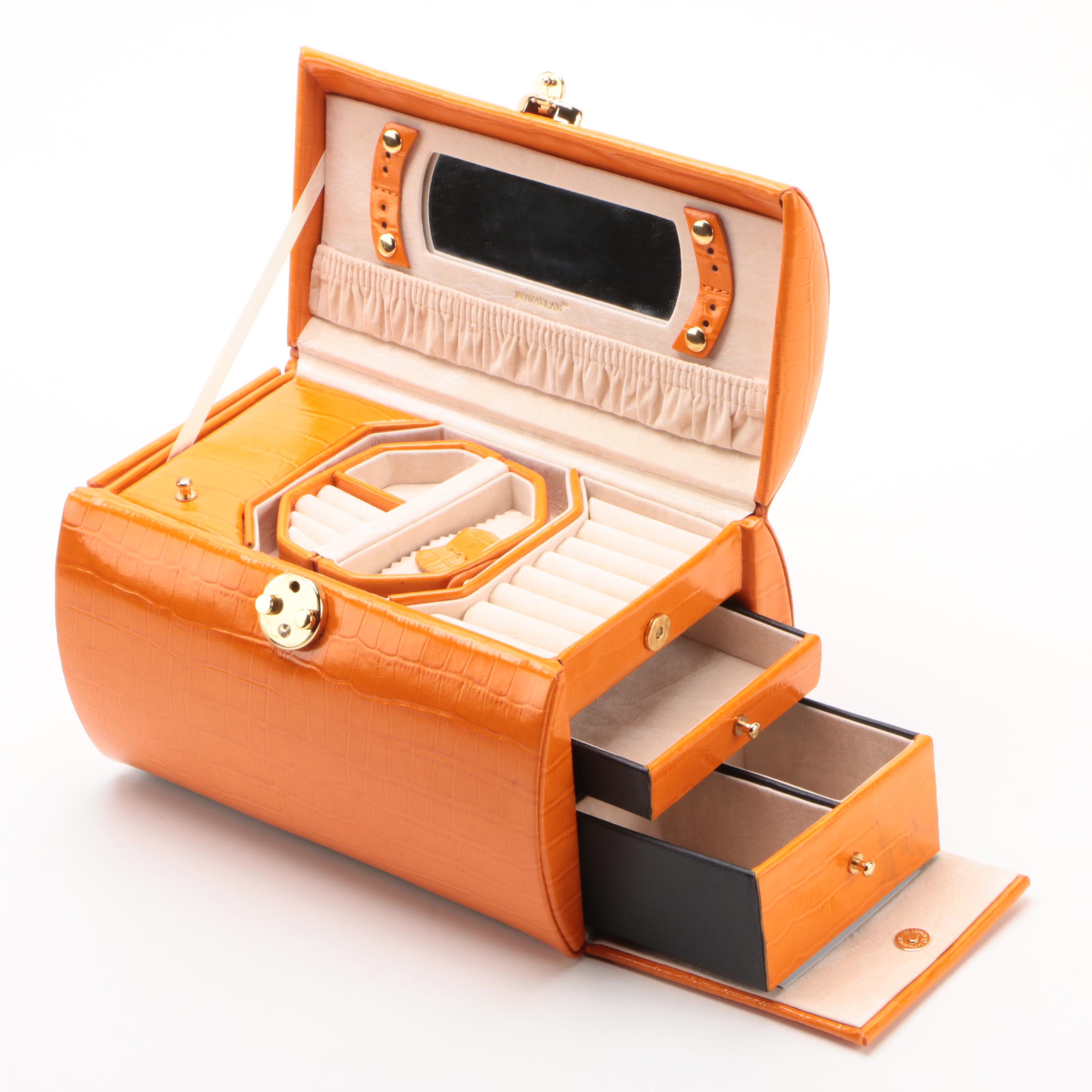 Rowallan Orange Crocodile Embossed Faux Leather Jewelry Travel Case EBTH