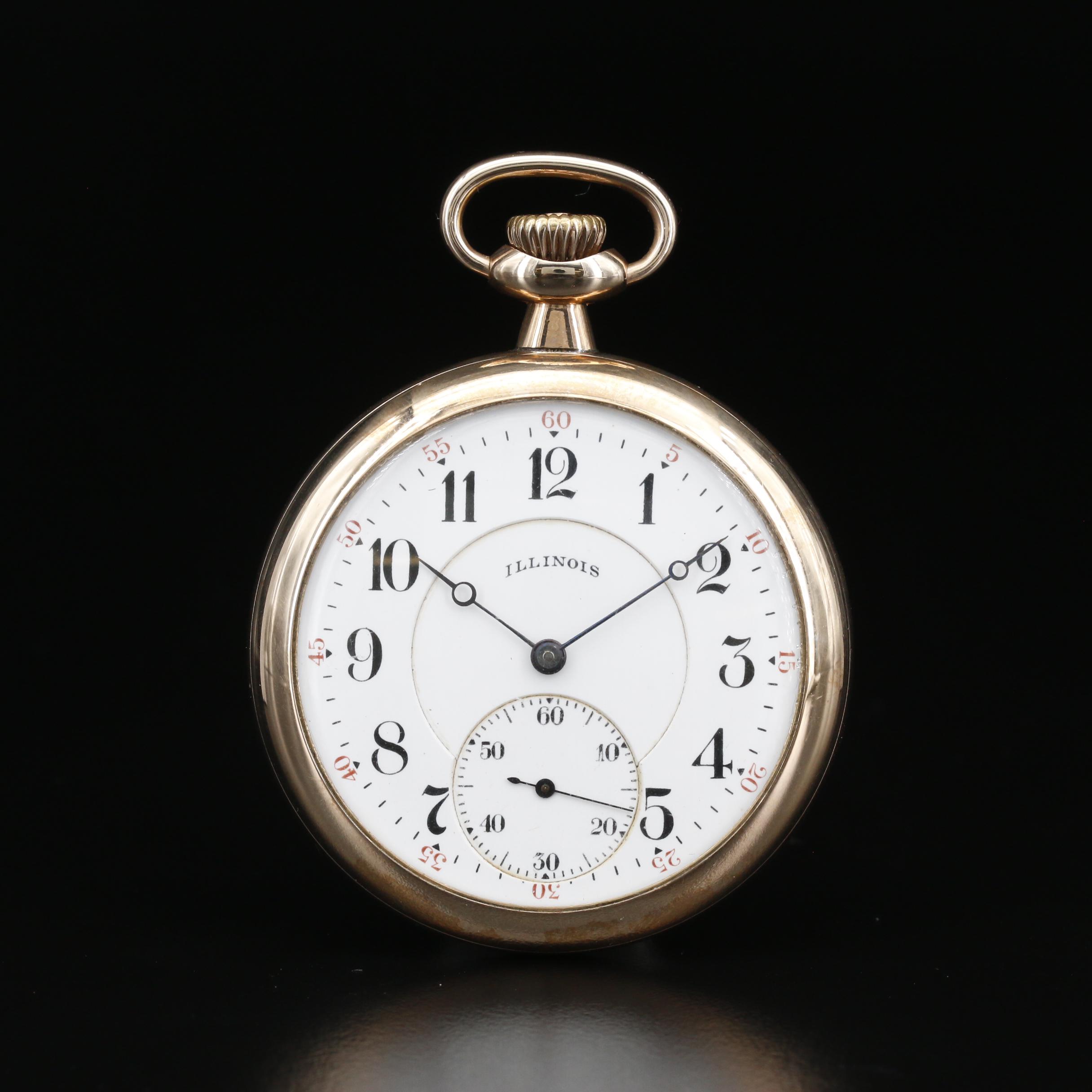 1919 Illinois Gold Filled Open Face Pocket Watch EBTH