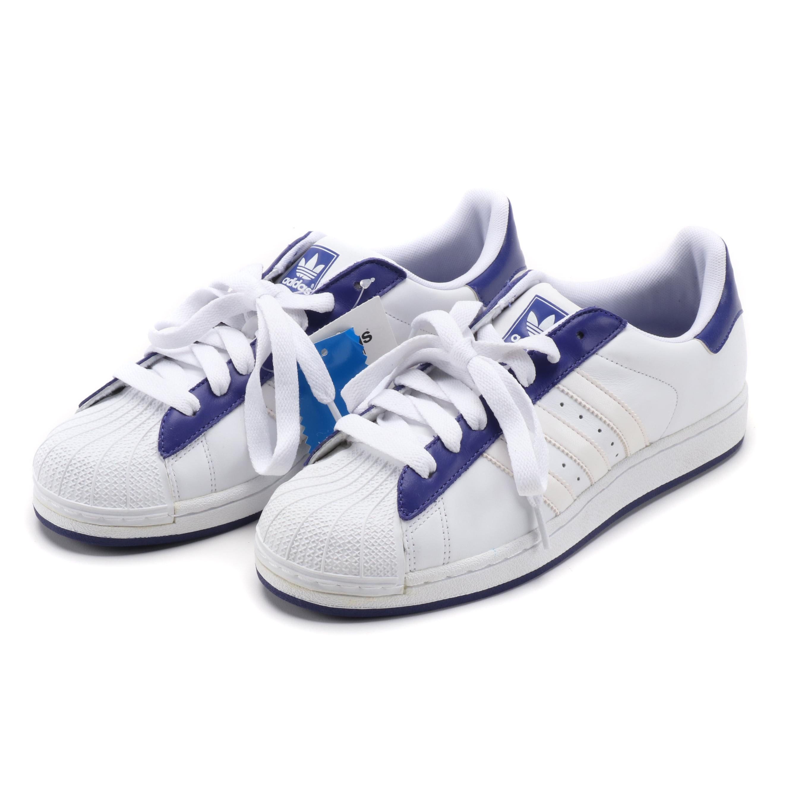 adidas men's superstar ii white blue leather shoes